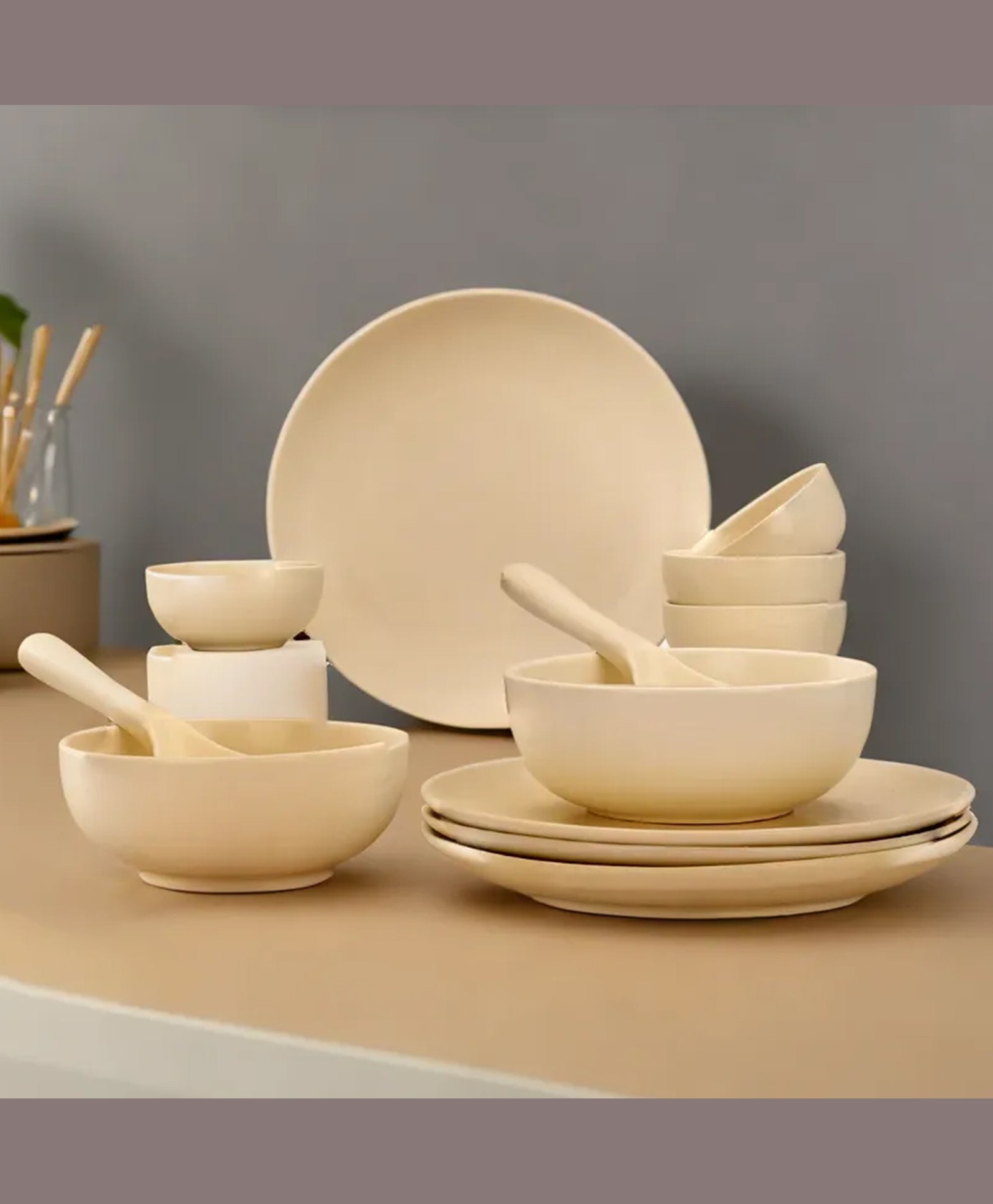 UMAI Ceramic Dinner Set | Microwave Safe | Chip Resistant | Housewarming Gift | New Home for Couple | Cream-picture-41