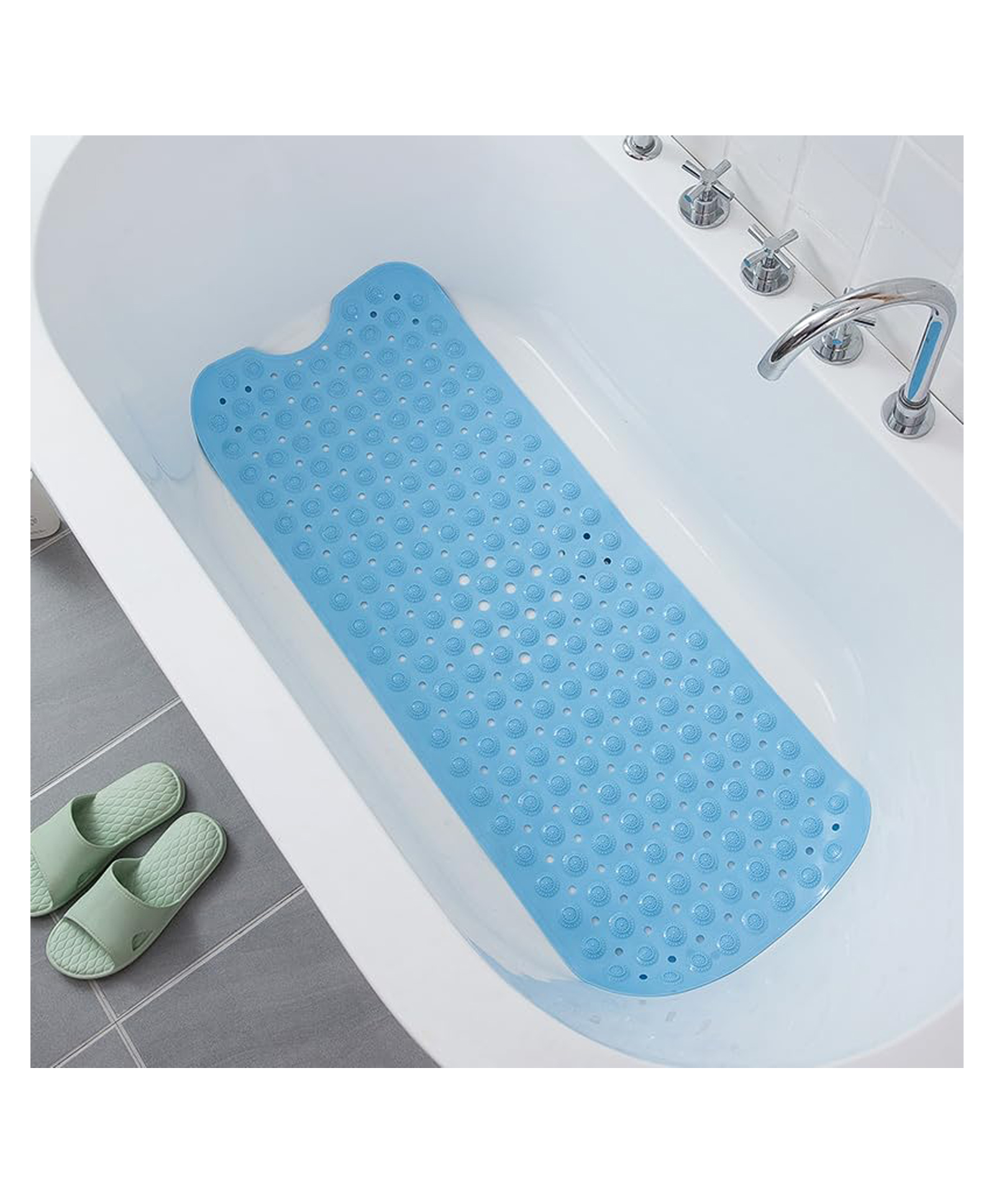 UMAI X SAVYA Home Diatom Mud Bathroom Floor Mat |71 x 35.5|40 x 100|PVC Accu-Pebble Soft & Light Weight Anti-Skid Mat for Living Room,Bathroom/Shower Mat/Multipurpose(100 x 40, Sky Blue)-image-7