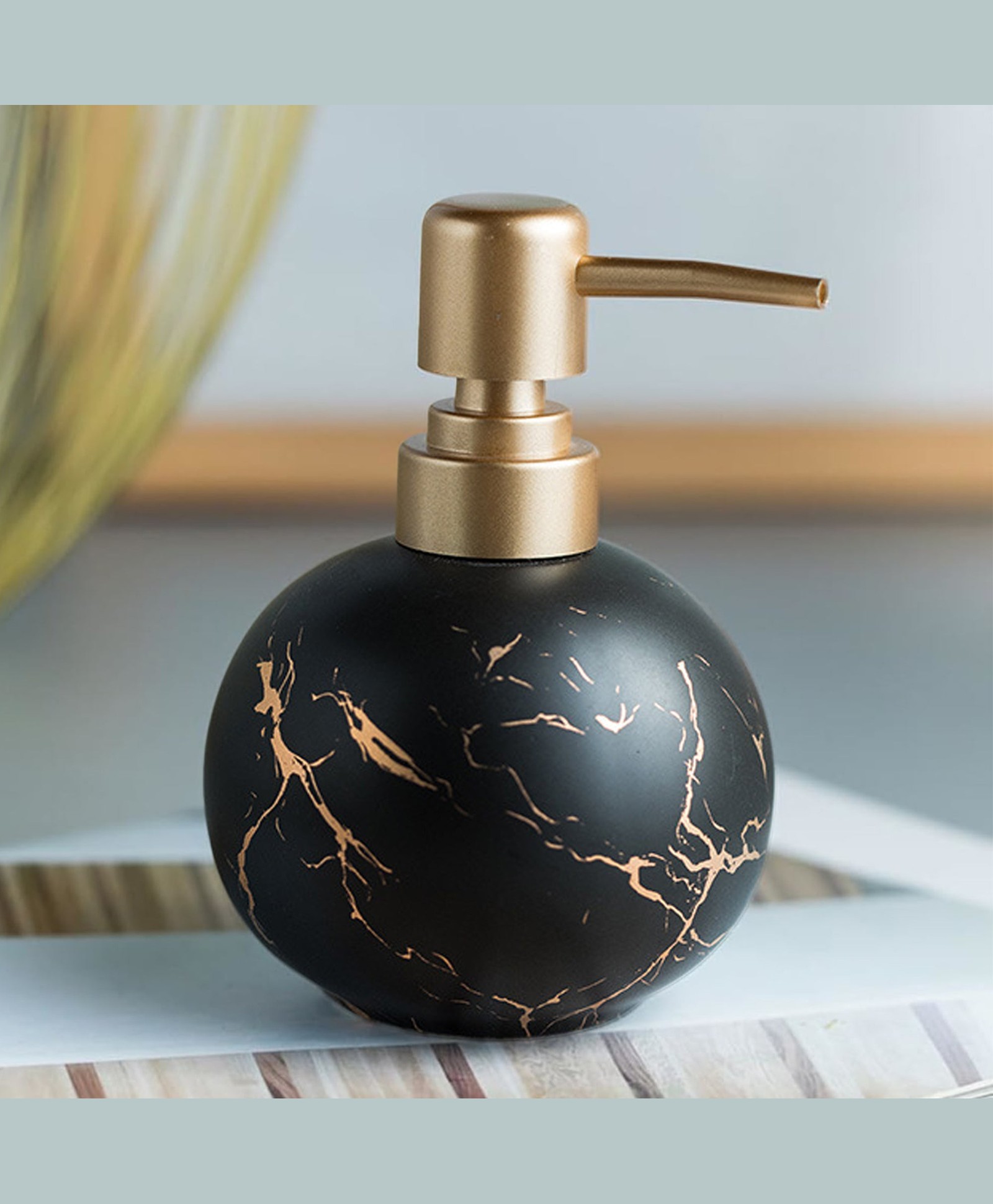 USHA SHRIRAM 300ml Soap Dispenser | Ceramic Soap Pump Set | Kitchen & Hand Washing | Design 1 - Black, Pack of 1-image-10