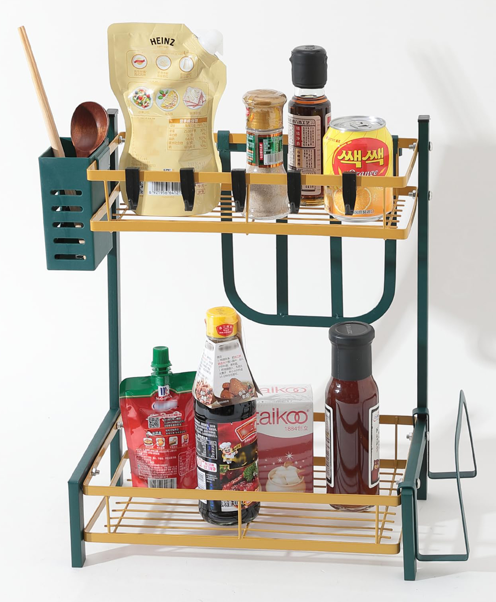 UMAI Trapezoidal Seasoning Rack - Space-Saving Wall Mount Organizer for Spices & Essentials (Green Gold)-picture-22