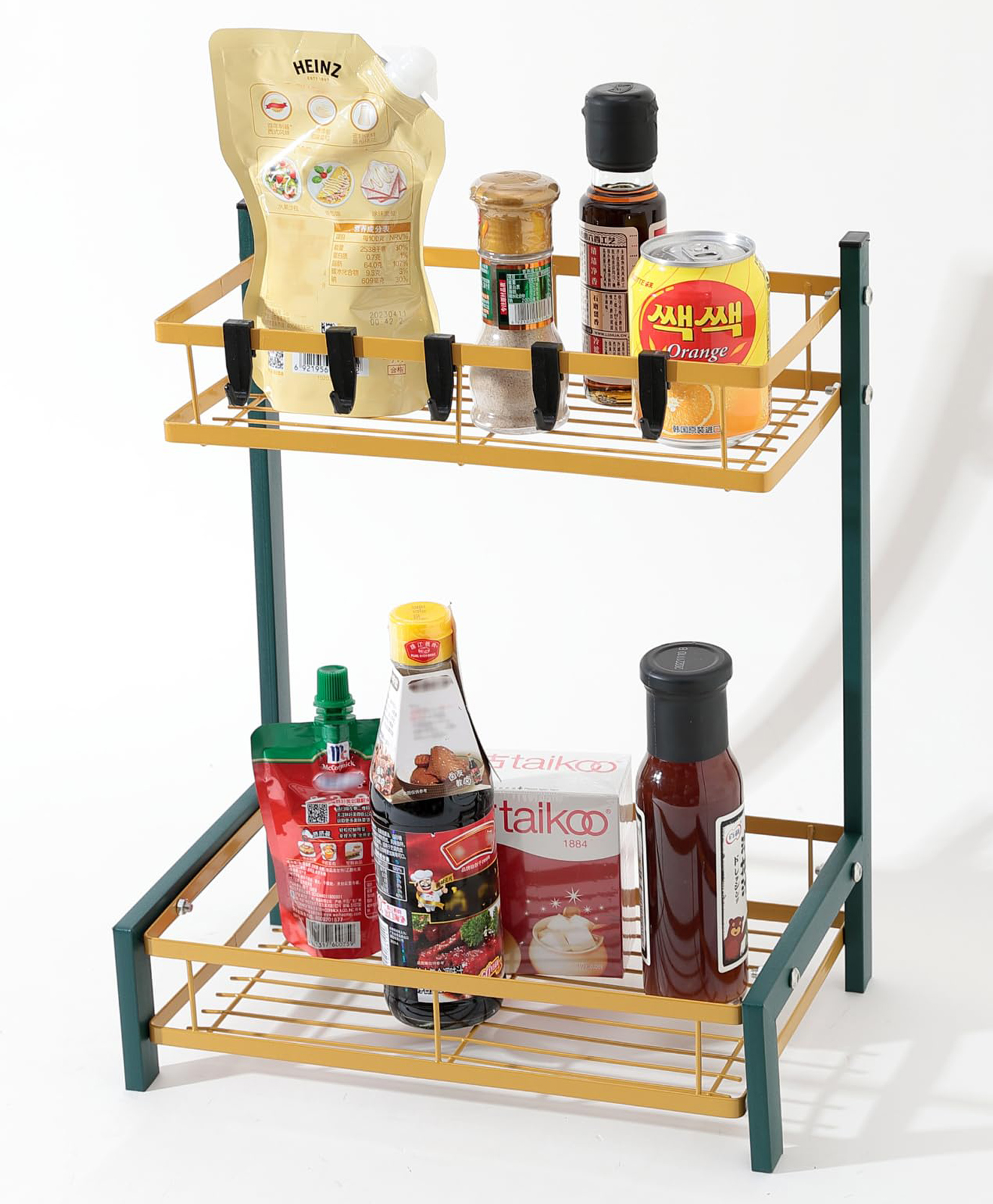 UMAI Trapezoidal Seasoning Rack | Wall Mounted Shelf Organizer for Spices | Space Saving Durable Storage (Green Gold)-picture-2