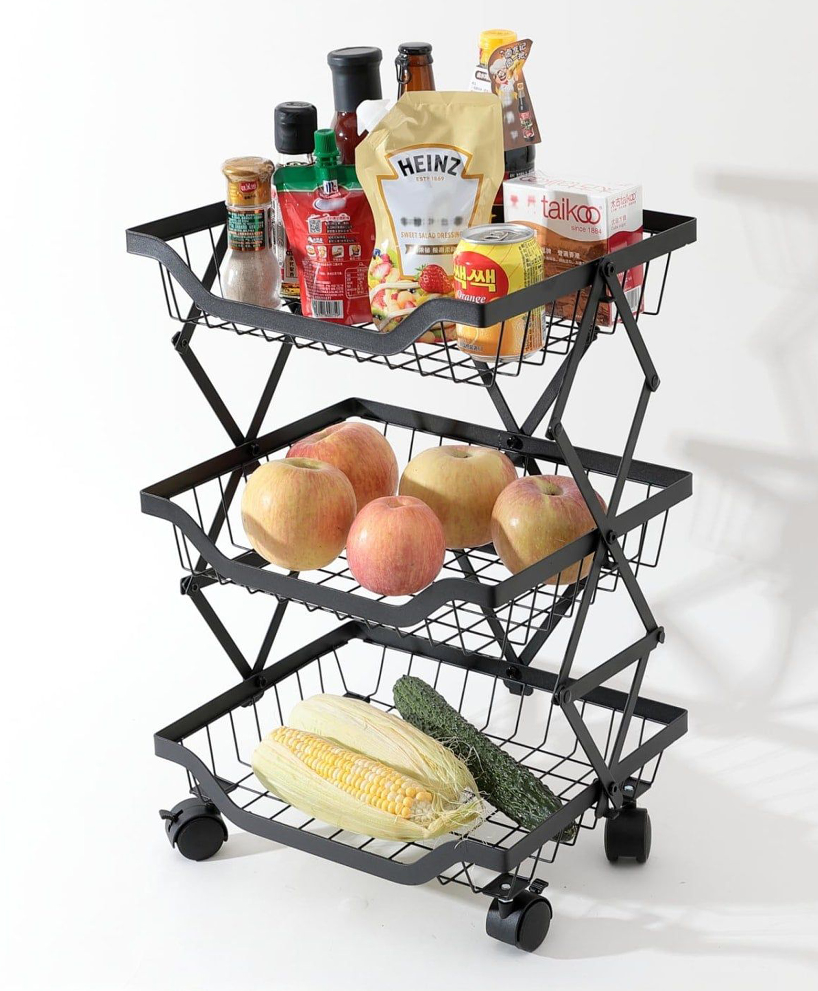 UMAI Collapsible Storage Organizer Baskets | Kitchen Racks for Fruits & Vegetables | Foldable & Practical | Black-image-3