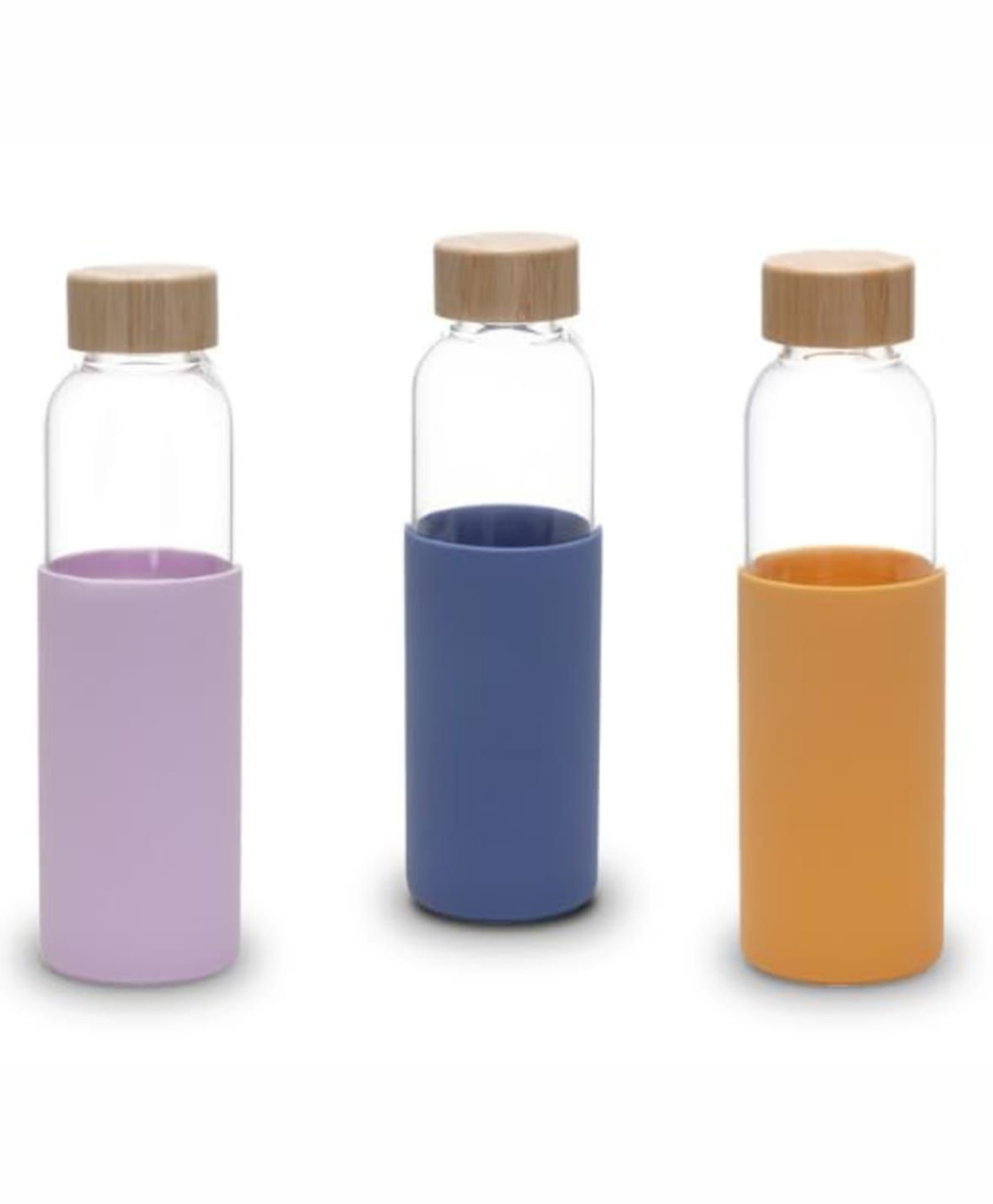 UMAI Borosilicate Glass Water Bottle with Sleeve 550ml | Non Slip Silicon Sleeve & Bamboo Lid | Fridge Water Bottle For Home & Office (Purple-Yellow-Blue, Pack of 3)-image-24