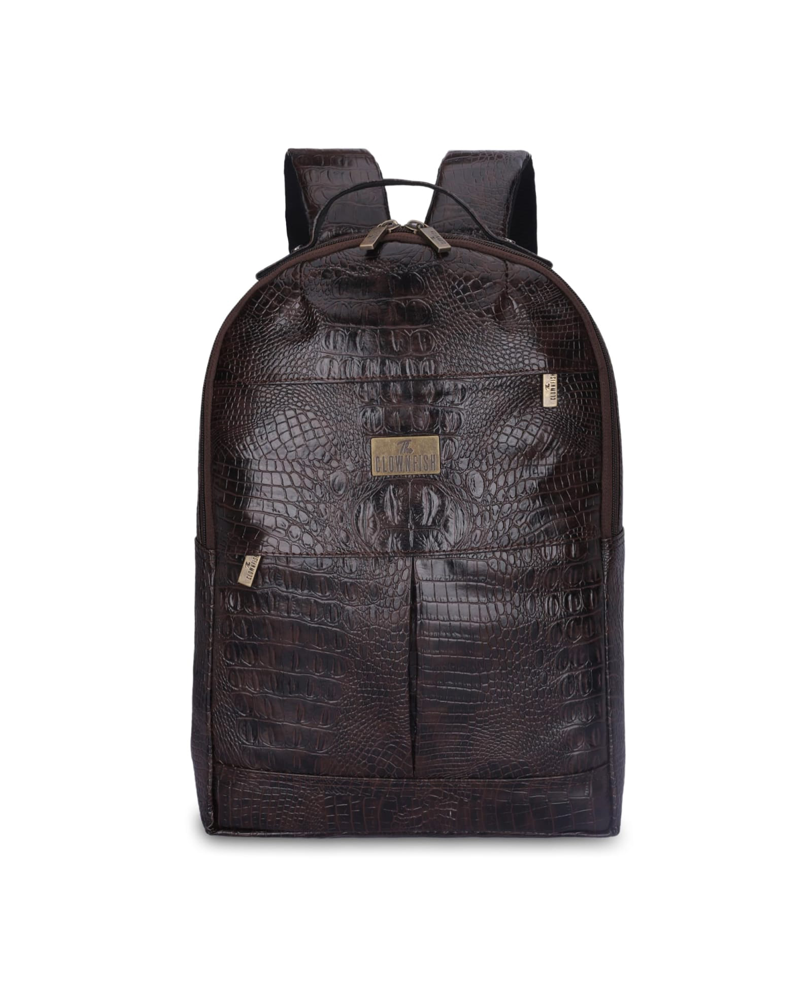Clownfish 15.5L Faux Leather Laptop Backpack | Crocodile Finish | Dark Brown | College, Travel Bag | Men & Women-image-32