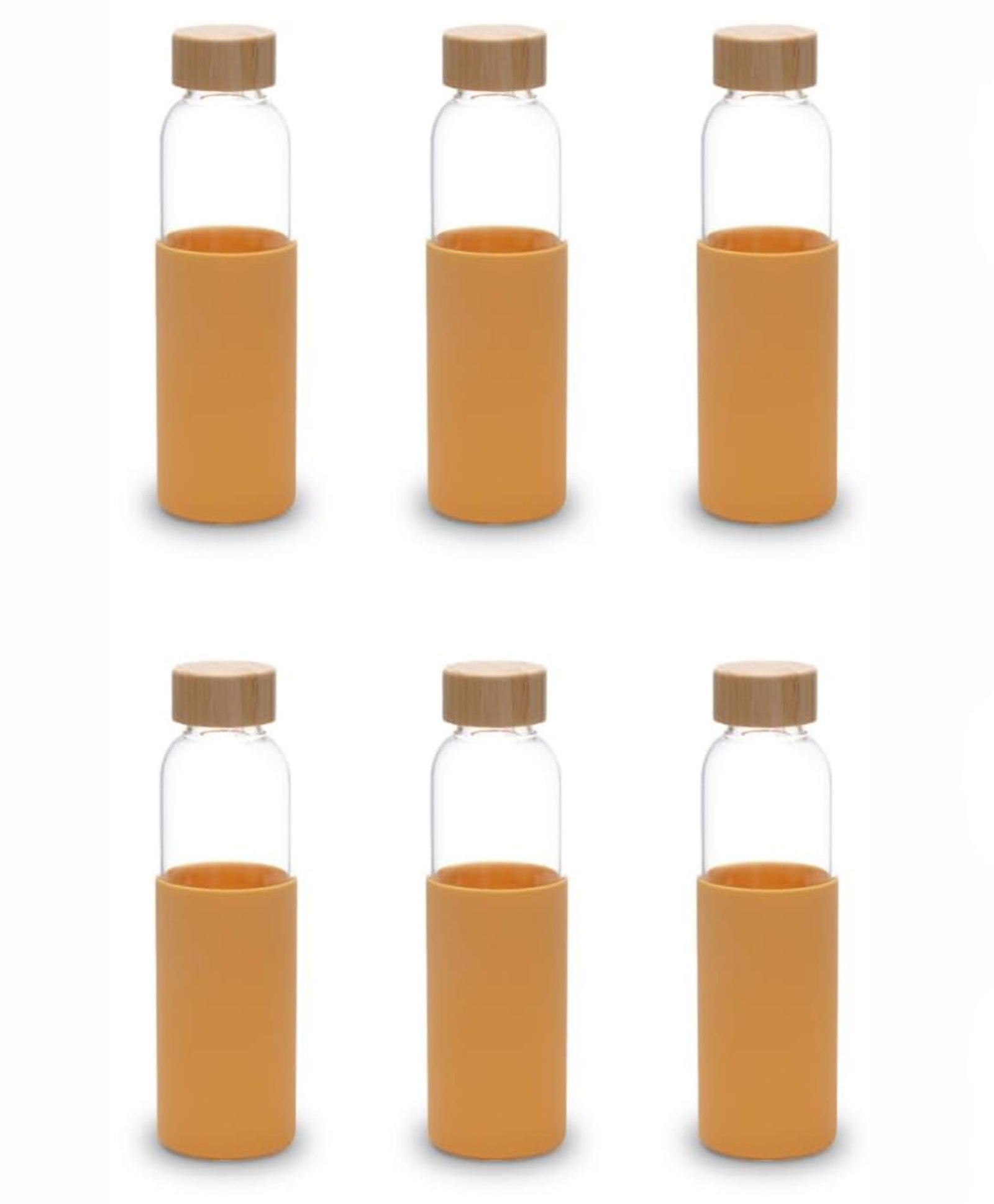 UMAI Glass Water Bottle 550ml | Non Slip Silicone Sleeve & Bamboo Lid | Home & Office Fridge Bottle (Yellow Pack of 6)-image-27