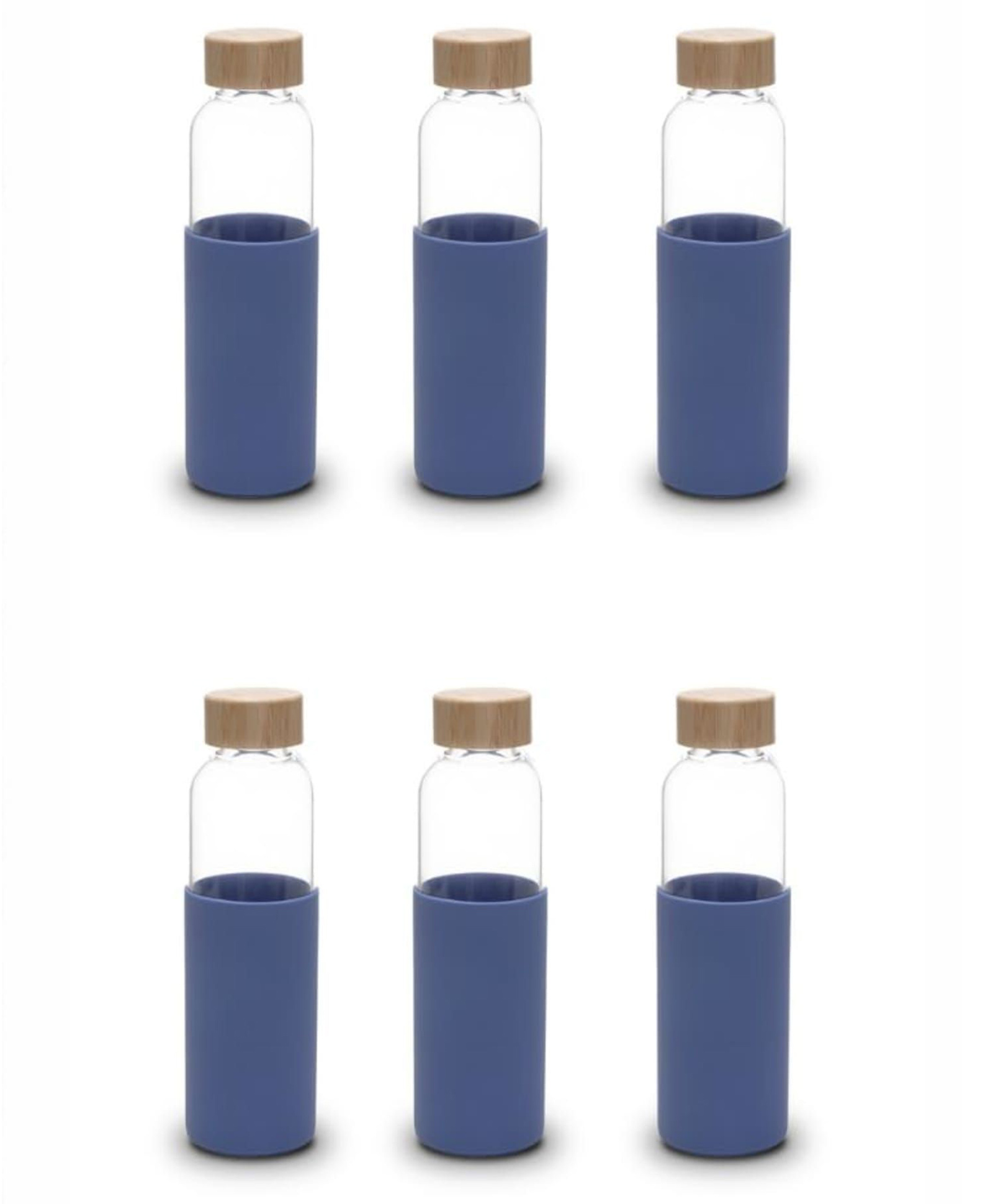 UMAI Borosilicate Glass Water Bottle with Sleeve 550ml | Non Slip Silicon Sleeve & Bamboo Lid | Fridge Water Bottle For Home & Office (Blue, Pack of 6)-image-29