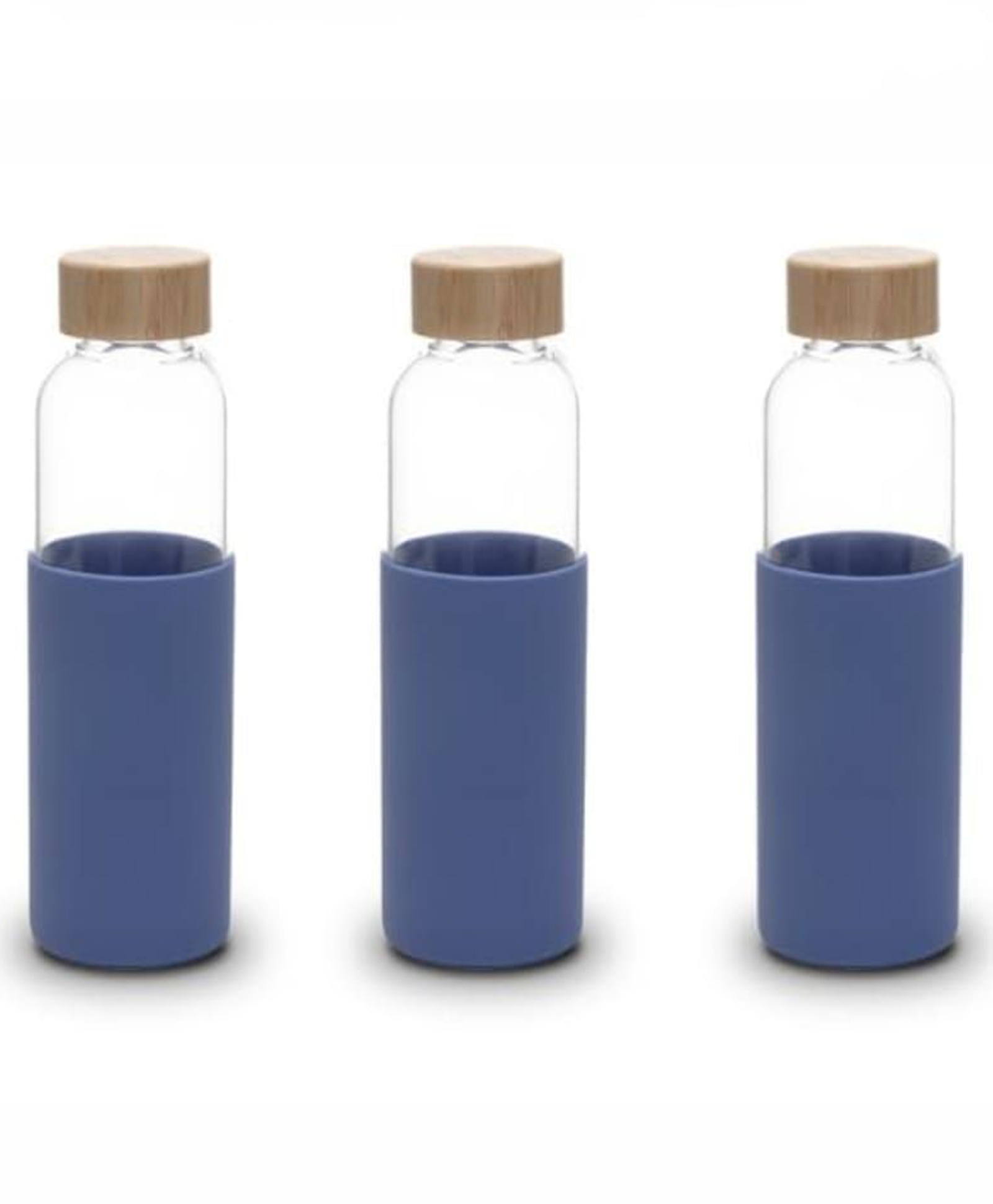 UMAI Glass Water Bottle, Non Slip Silicon Sleeve, Bamboo Lid - 550ml Pack of 3, Blue - Ideal for Home & Office-image-30