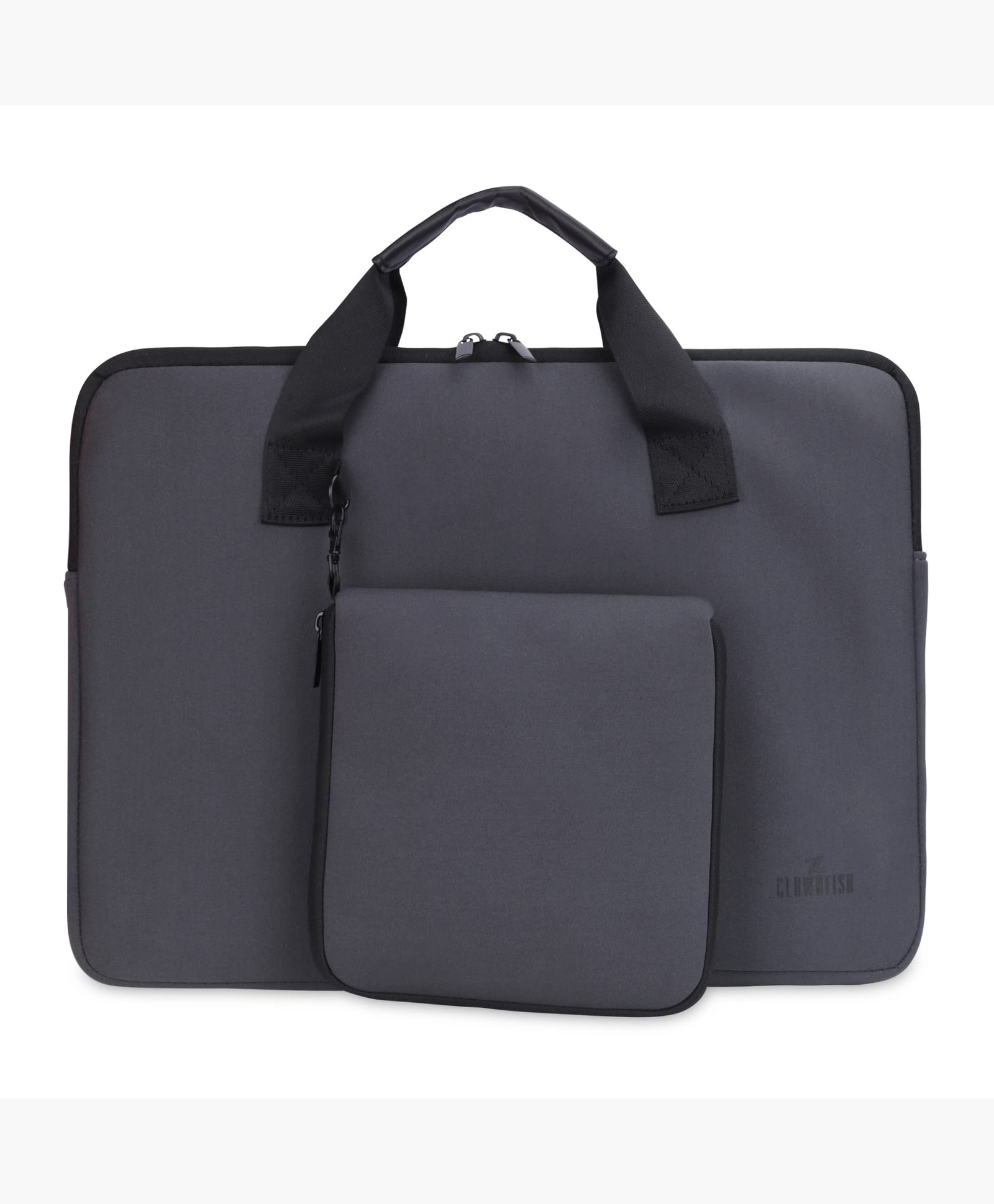 Clownfish Laptop Sleeve - Grey Polyester Unisex 13 Case with Zip Pouch, Slipcase & Black Top Piping-image-26