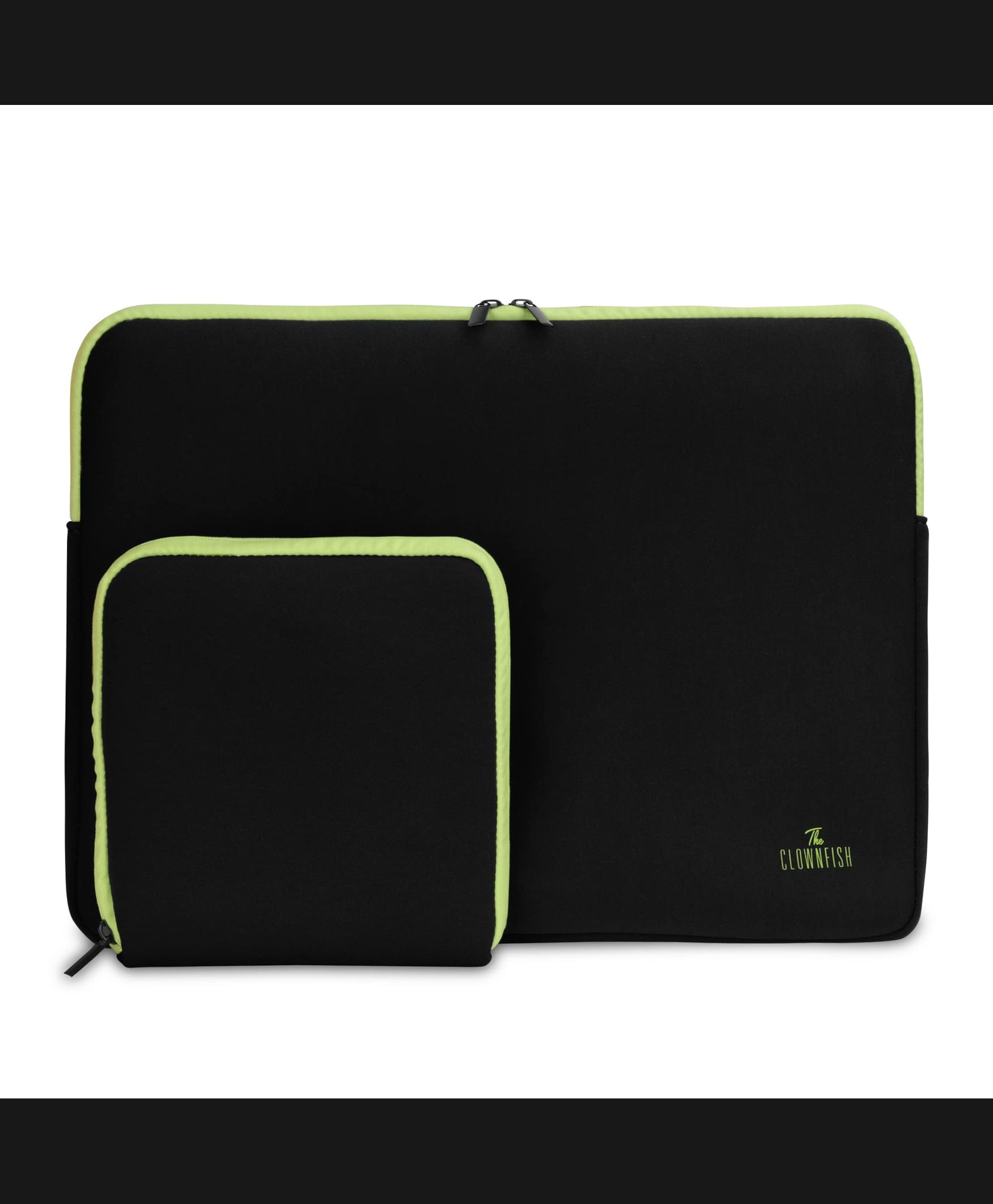 Clownfish Jawa Neoprene Tablet Case - 15.6 inch Laptop Sleeve with Zip Pouch, Black with Green Piping - Unisex-image-23