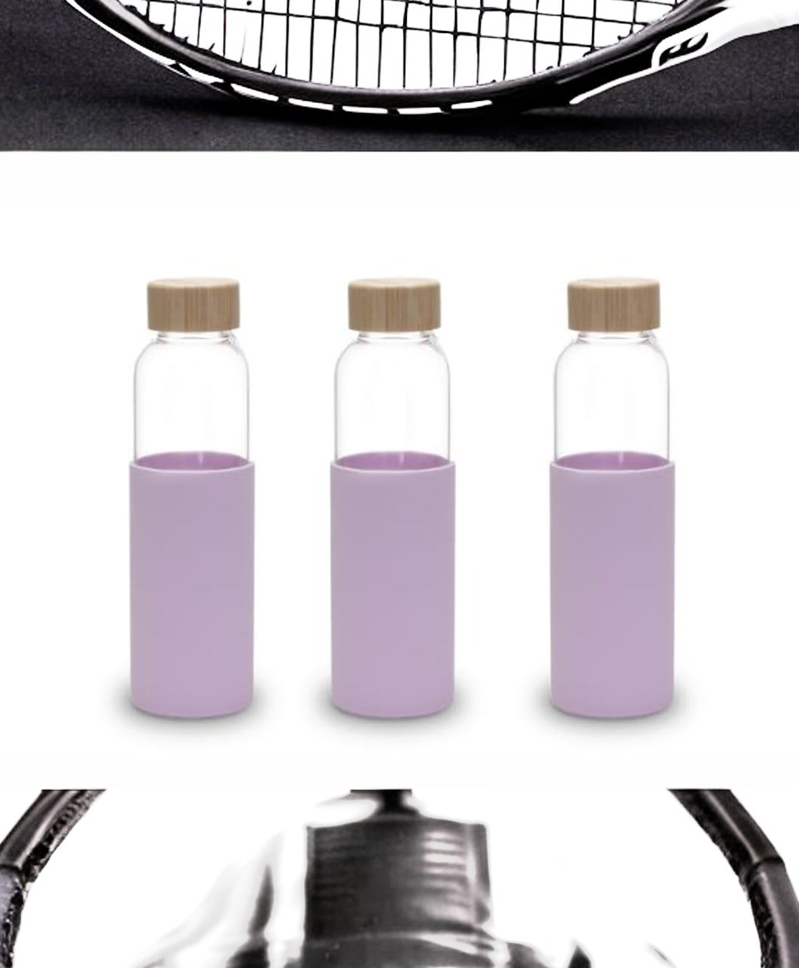 UMAI Glass Water Bottle 550ml | Non-Slip Sleeve Bamboo Lid | Purple - Home & Office-image-22