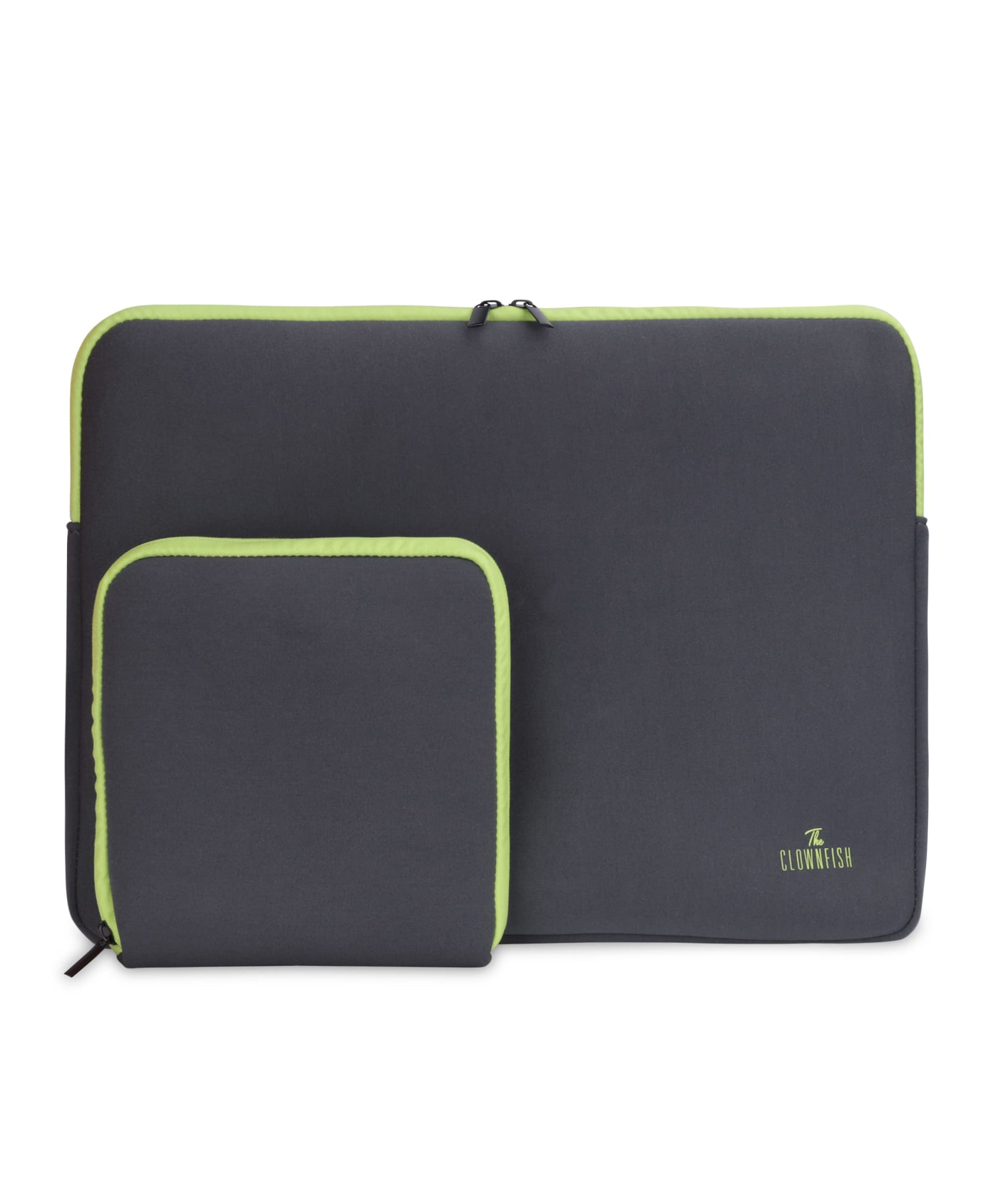 Clownfish Jawa Series Neoprene Unisex Tablet Case Laptop Sleeve Slipcase with Zip Pouch Grey with Green Top Piping-image-6