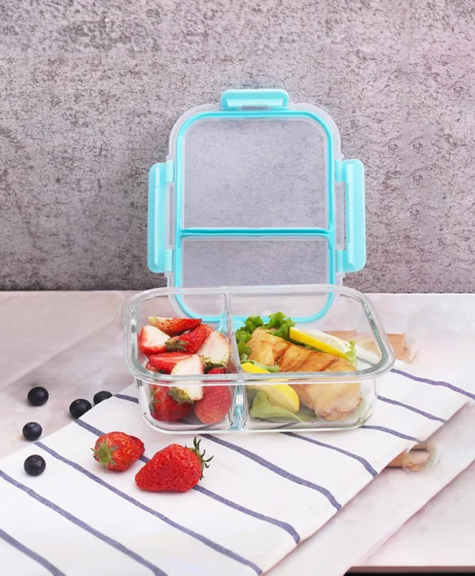 The Better Home Microwave Safe Office Lunch Box | Airtight, Transparent Glass Containers (980ml) - 2 Compartment-picture-13