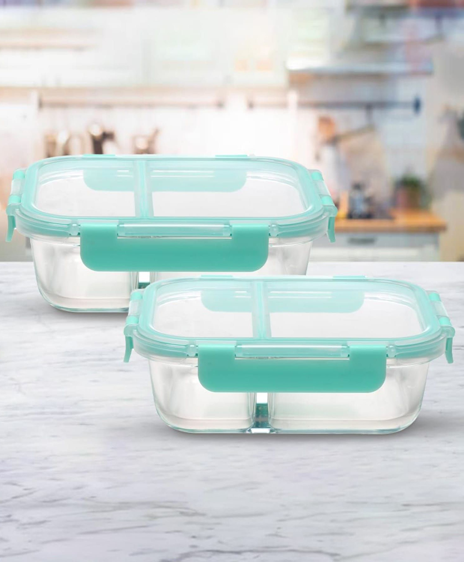 The Better Home Microwave Safe Office Two Compartment Lunch Box Set | Glass | Safety Lock Airtight Tiffin Containers | Transparent| (980ml-picture-21