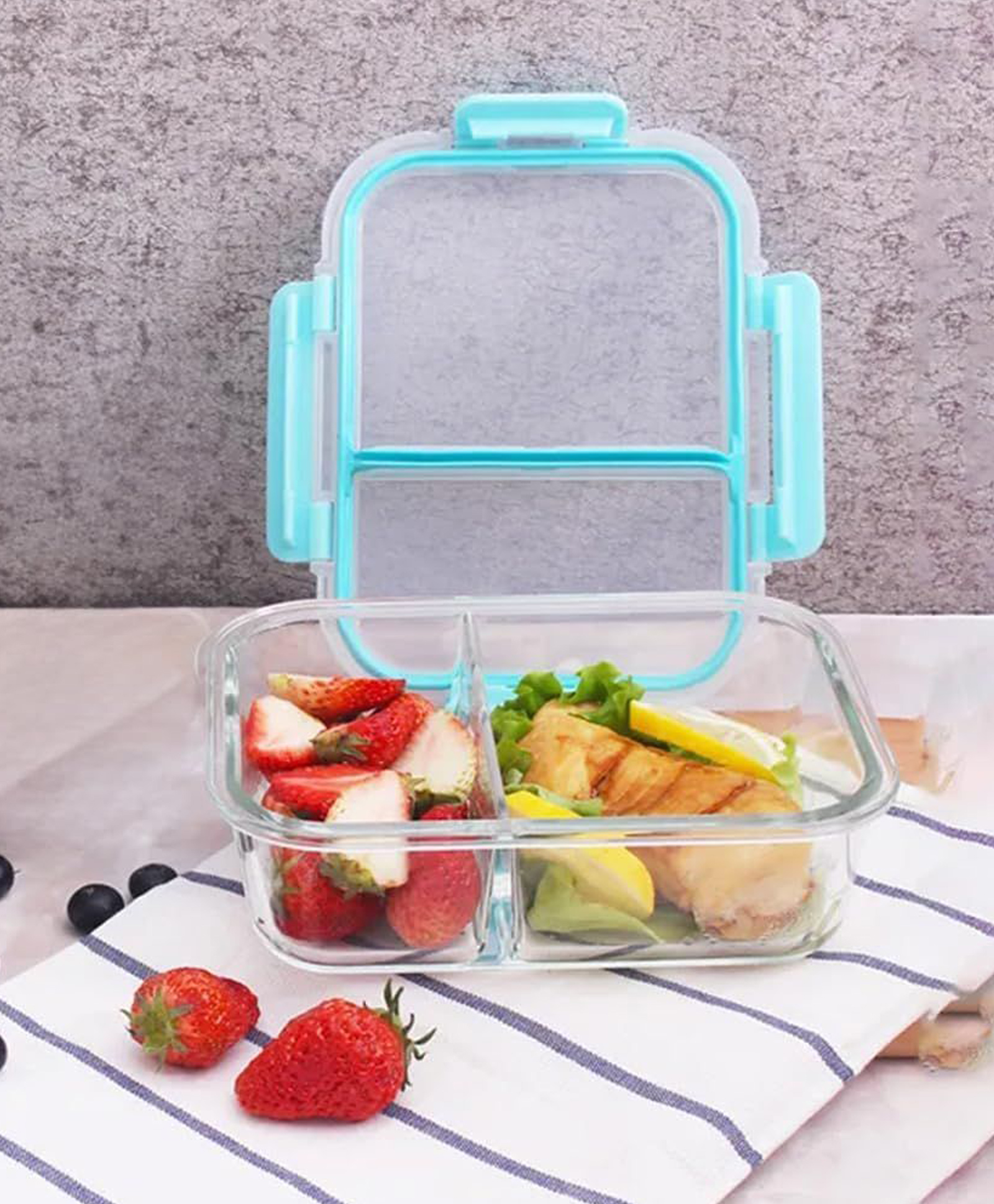 Home Glass Lunch Box | 2-Compartment | Microwave Safe | Airtight Containers | Transparent | 980ml | Safety Lock-image-24