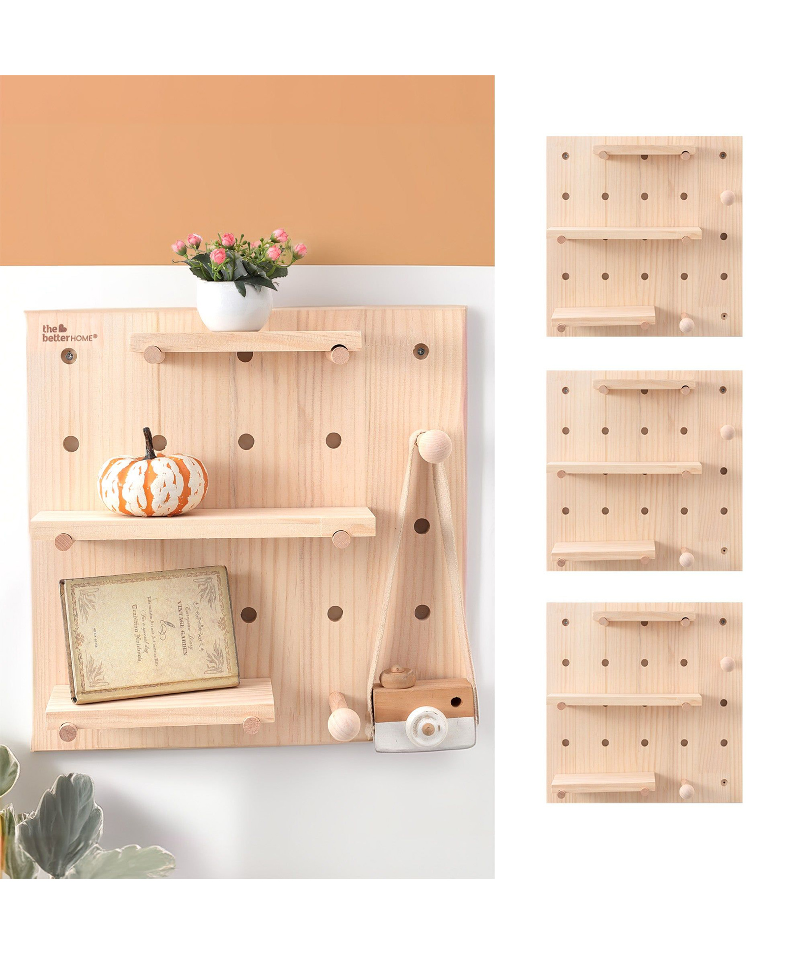 Pinewood Key Holder with Shelf - Organizational Solution for Living Room, Office or Bedroom (16x16 Inch)-image-23
