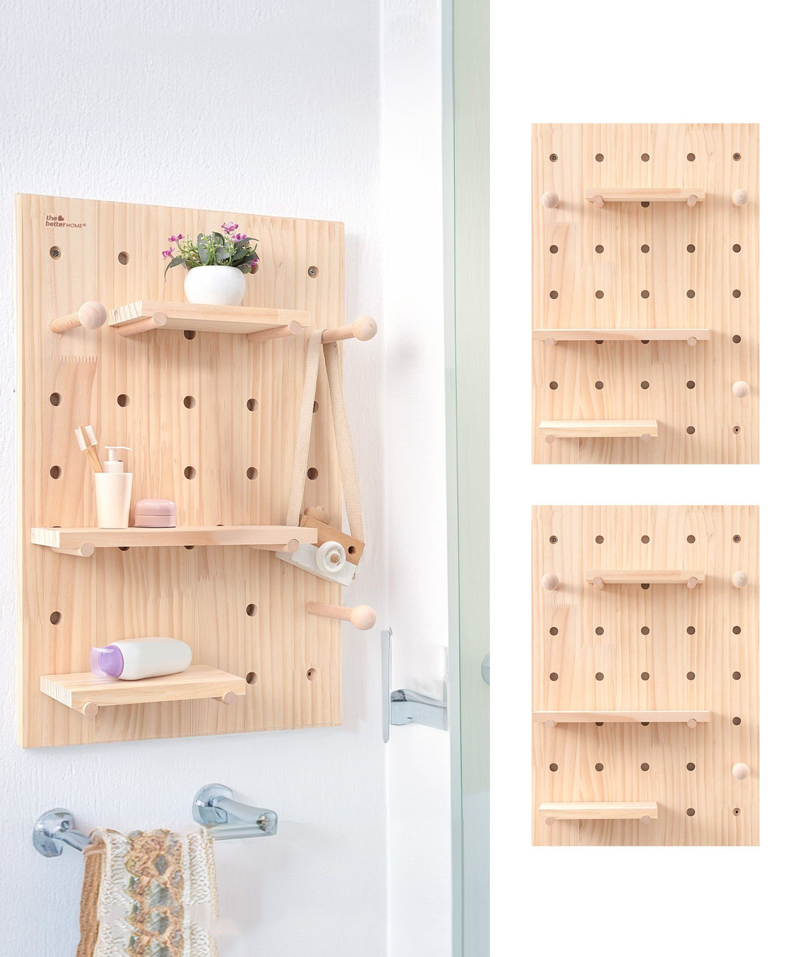 BH Pinewood Pegboard Key Holder & Organizer - Compact Size for Living Room, Office or Bedroom (24*16 Inch)-image-2