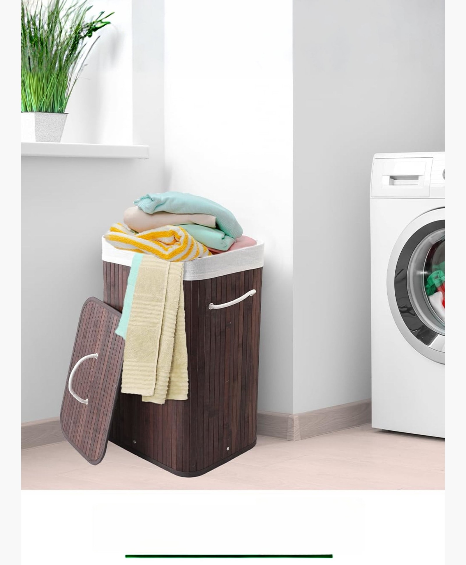 The Better Home Bamboo Basket - 72L | Foldable Laundry Bin | Durable & Portable Design | Removable Bag | Brown-image-7