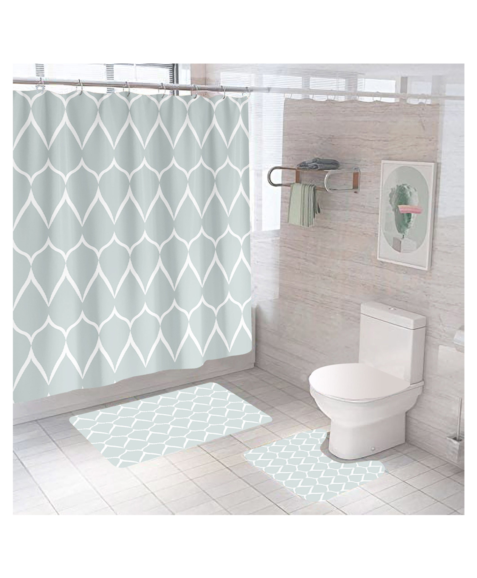 UMAI 7ft Shower Curtain & Bathmat Set I Anti-Slip I Quick Dry I Waterproof I Easy-Slide I Multicolour I Bath Decor-image-4