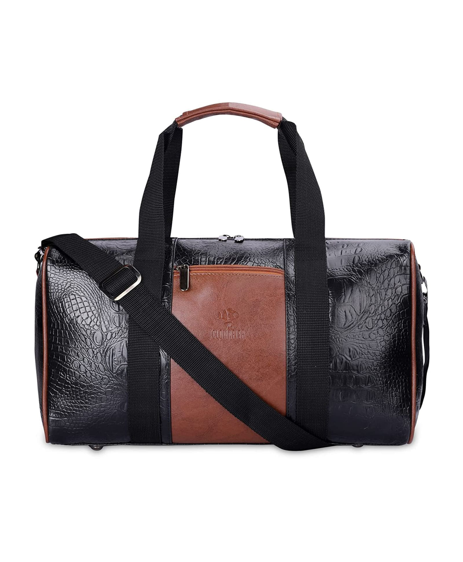 The Clownfish Expedition 29L Faux Leather Travel Duffle Bag - Crocodile Finish, Unisex (Dark Brown)-picture-30