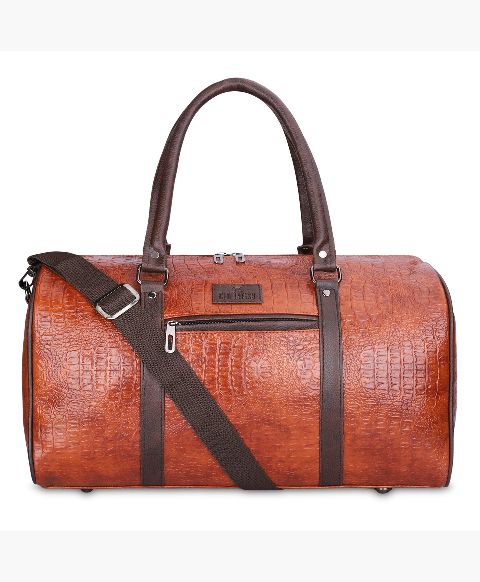 The Clownfish Expedition Series 29 litres Faux Leather Crocodile Finish Unisex Travel Duffle Bag Weekender Bag (Tan)-image-37
