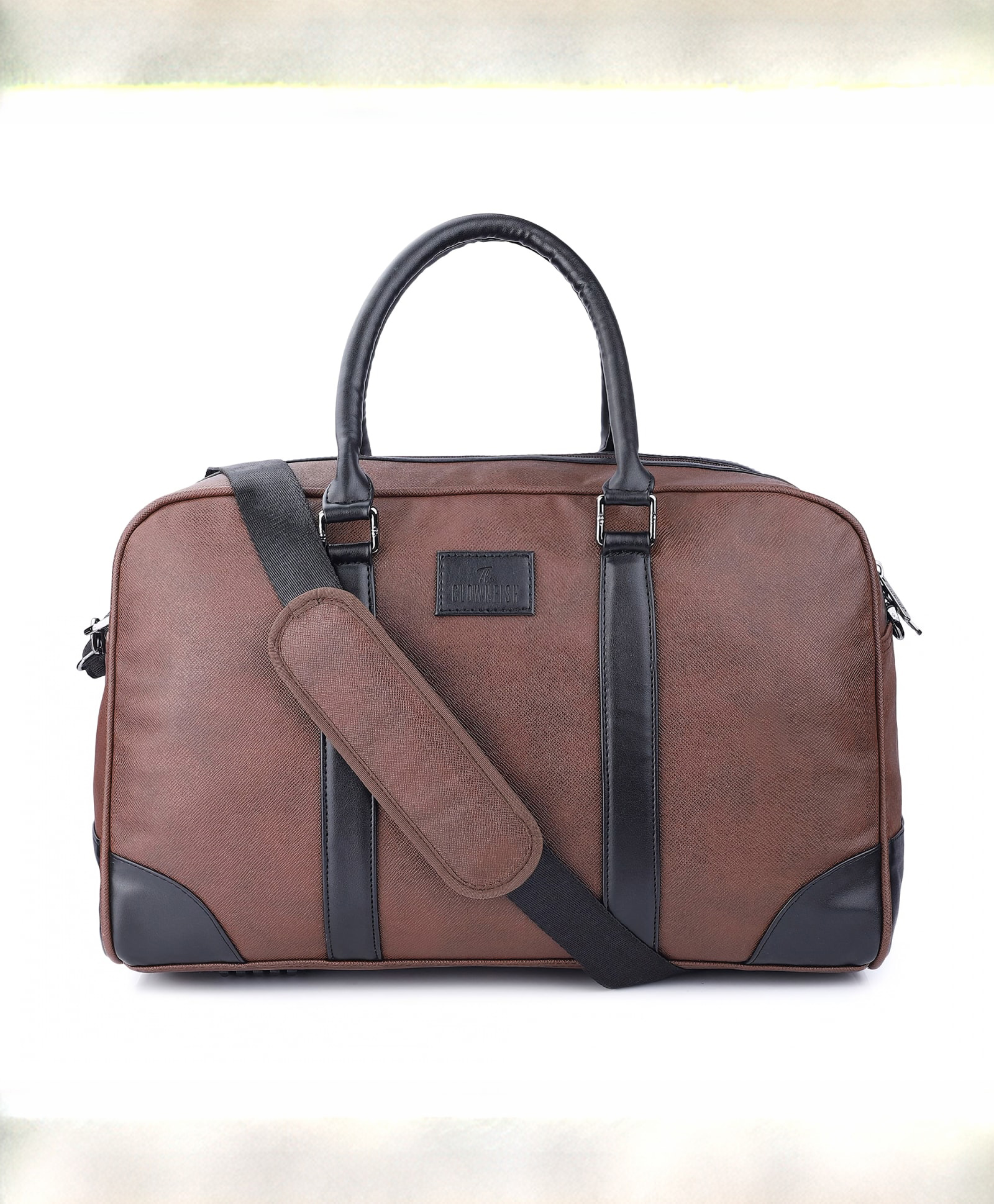 The Clownfish Farold 30 litres Unisex Faux Leather 15.6 inch Laptop Travel Duffle Bag (Almond Brown)-picture-25