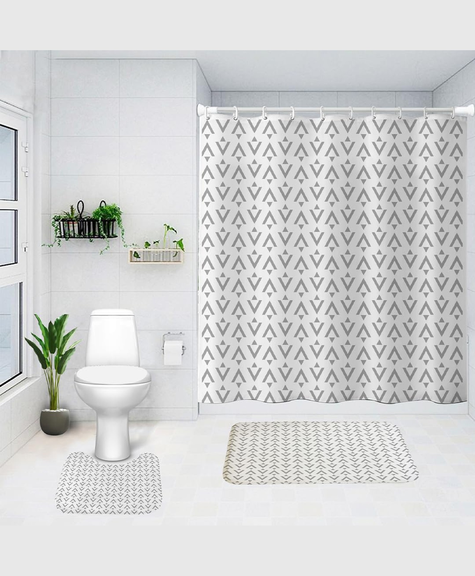 UMAI Shower Curtain & Bathmat 3 Pcs Set|Easy-Slide Curtains|Quick Dry,Soft Mats (Arrows)-image-8