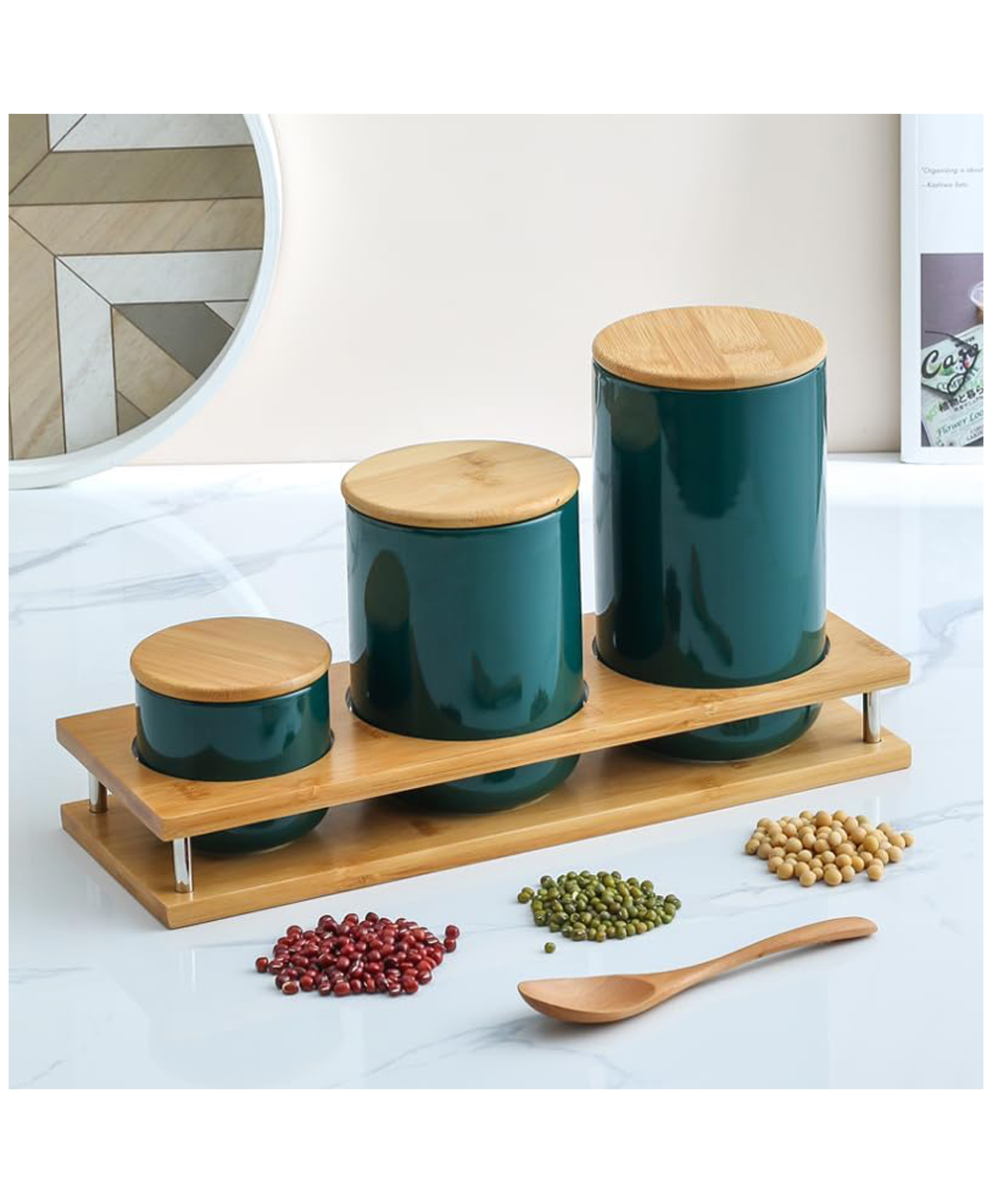 UMAI 3 Pcs Ceramic Jar Set | 260ml, 800ml, 1000ml | green | YX08-3-GN-image-7