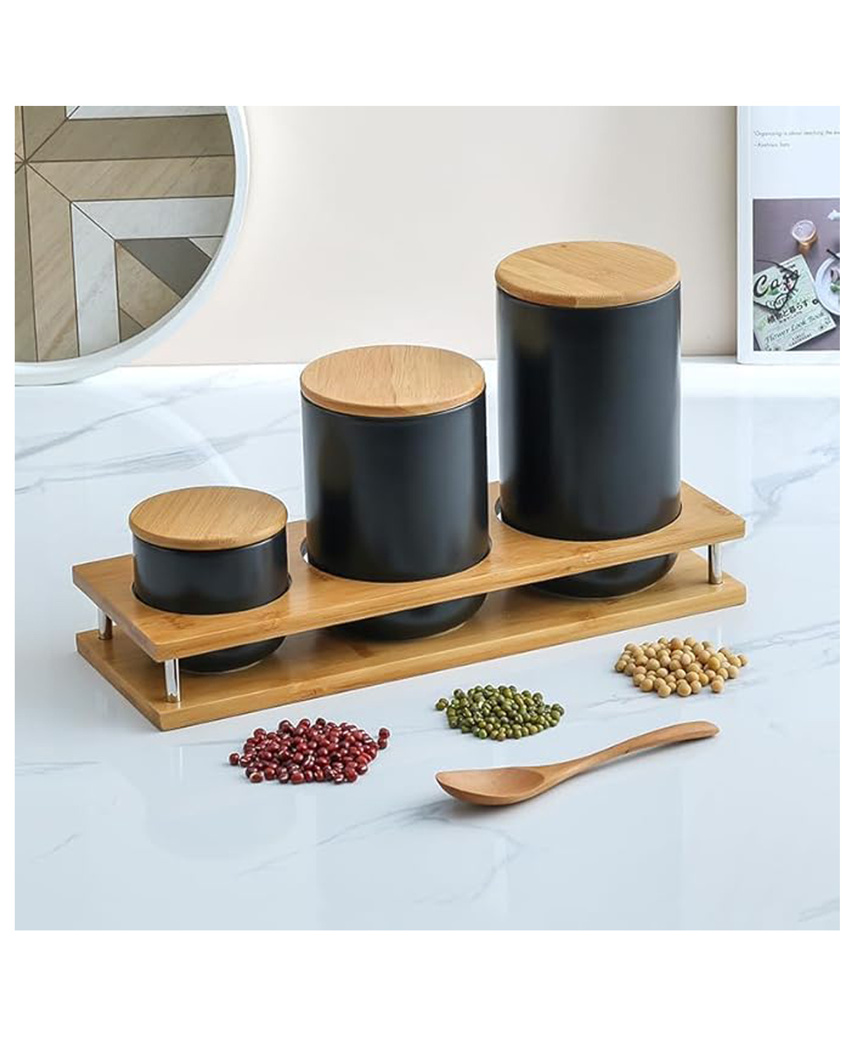 UMAI 3 Pcs Ceramic Jar Set | 260ml, 800ml, 1000ml | Black | YX08-3-BK-image-8