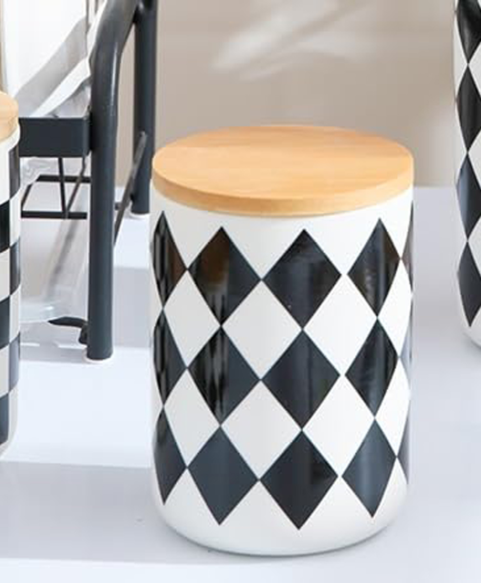 UMAI Ceramic Jar | 800ml | Black White | Diamond Pattern | YX10-M-DM-image-46