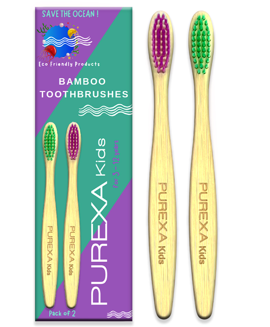 PUREXA Kids Bamboo Toothbrush Pack of 2 | bamboo toothbrush | soft toothbrush for kids | Easy Grip Handle | Antibacterial and Biodegradable | Eco-Friendly toothbrush for kids-picture-27