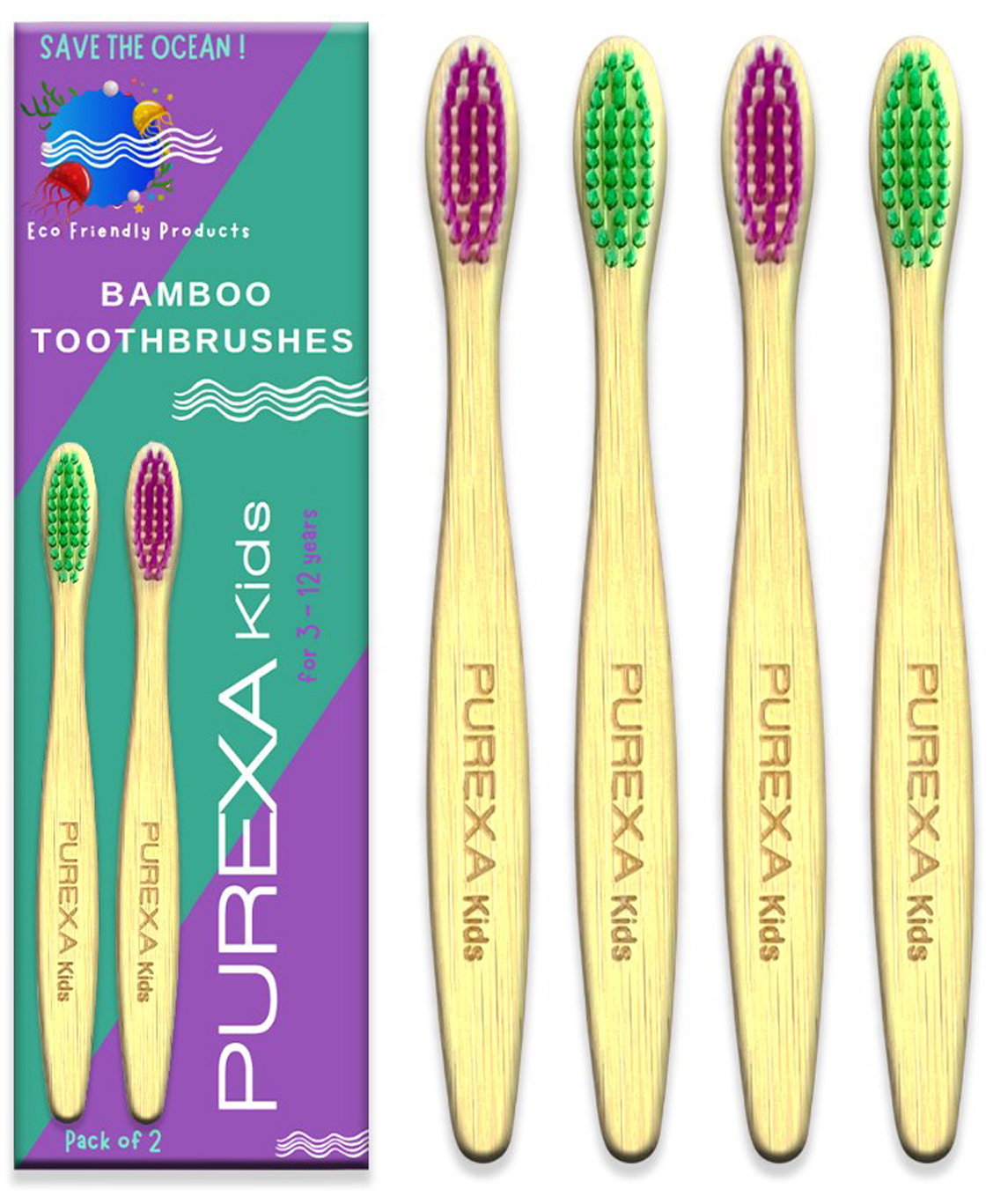 PUREXA Kids Bamboo Toothbrush (Pack of 4) | bamboo toothbrush | soft toothbrush for kids | Easy Grip Handle | Antibacterial and Biodegradable | Eco-Friendly tooth brush for kids-picture-26