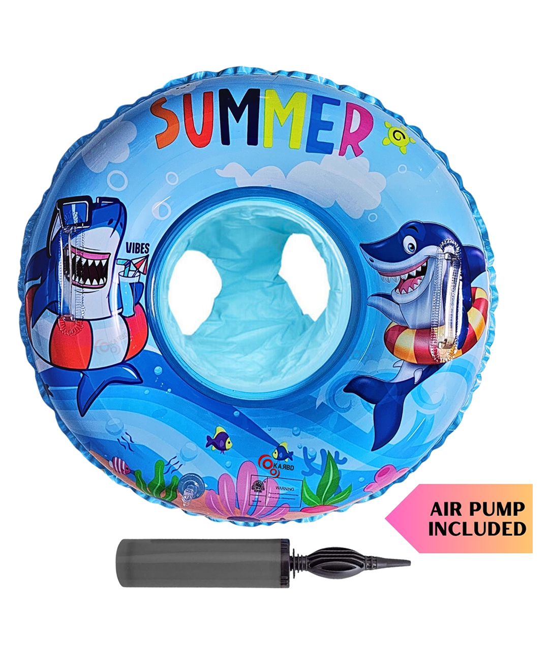 KARBD Inflatable Swimming Ring with Air Pump Swim Seat Float Tube with Handles - Blue Summer Design-picture-19