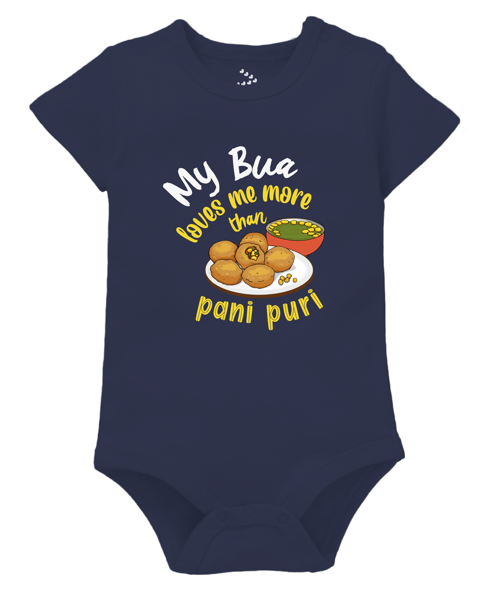 Zeezeezoo Half Sleeves My Bua Loves Me More Than Pani Puri Printed Onesie - Navy-picture-1