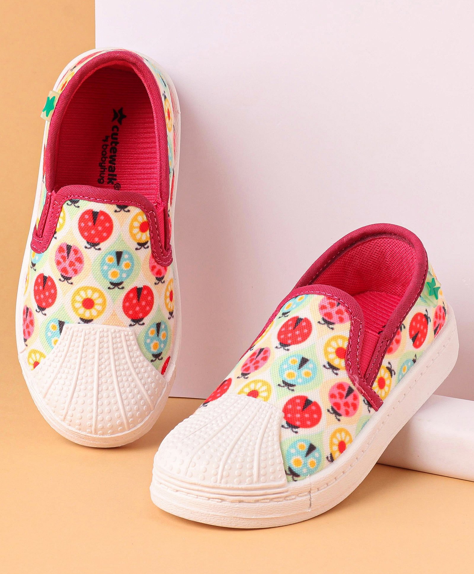 cute walk by babyhug casual slip on shoes ladybug print - red