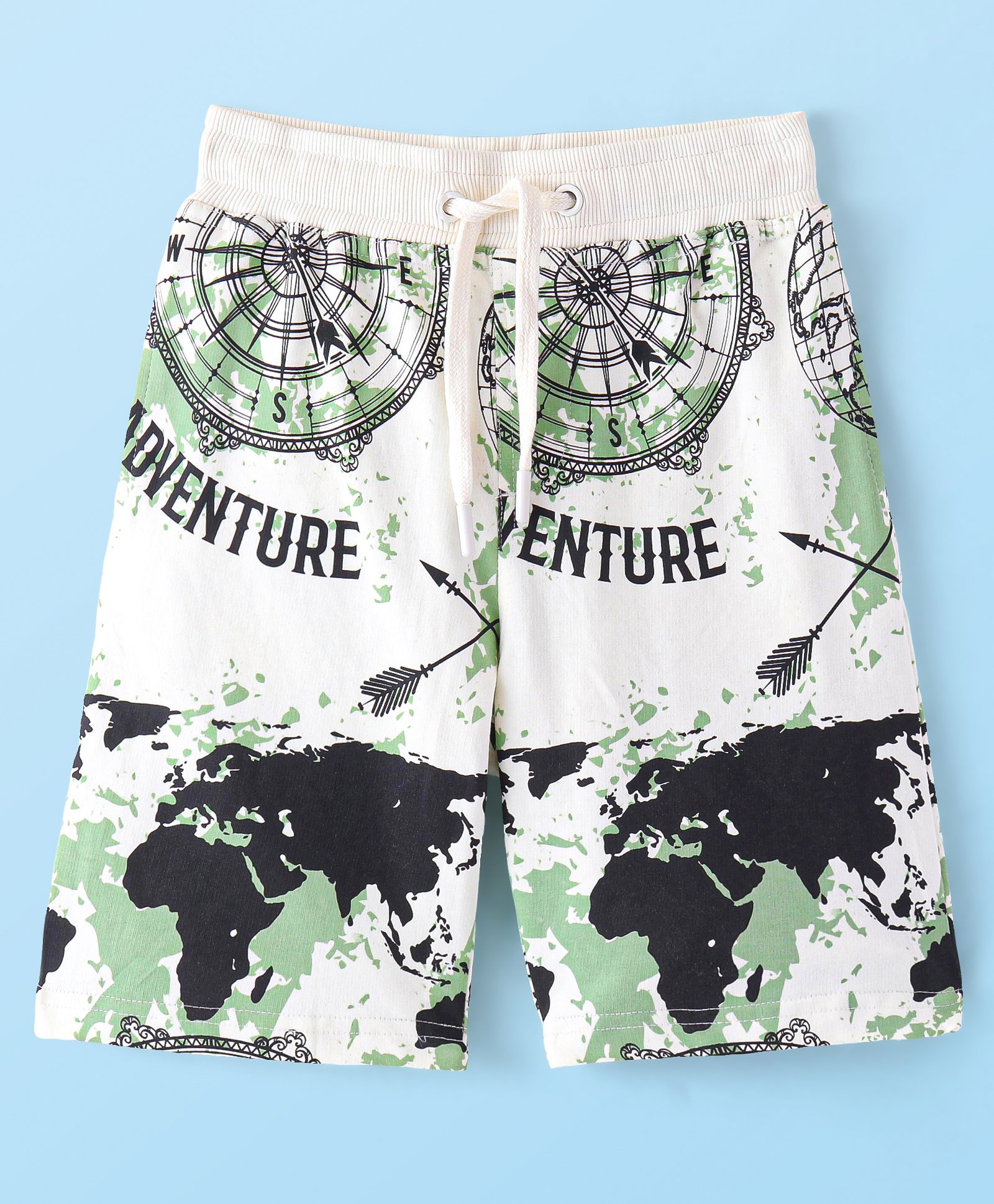 Pine Kids Terry Cotton Knit Above Knee Length Shorts Adventure Print - Snow White-image-11