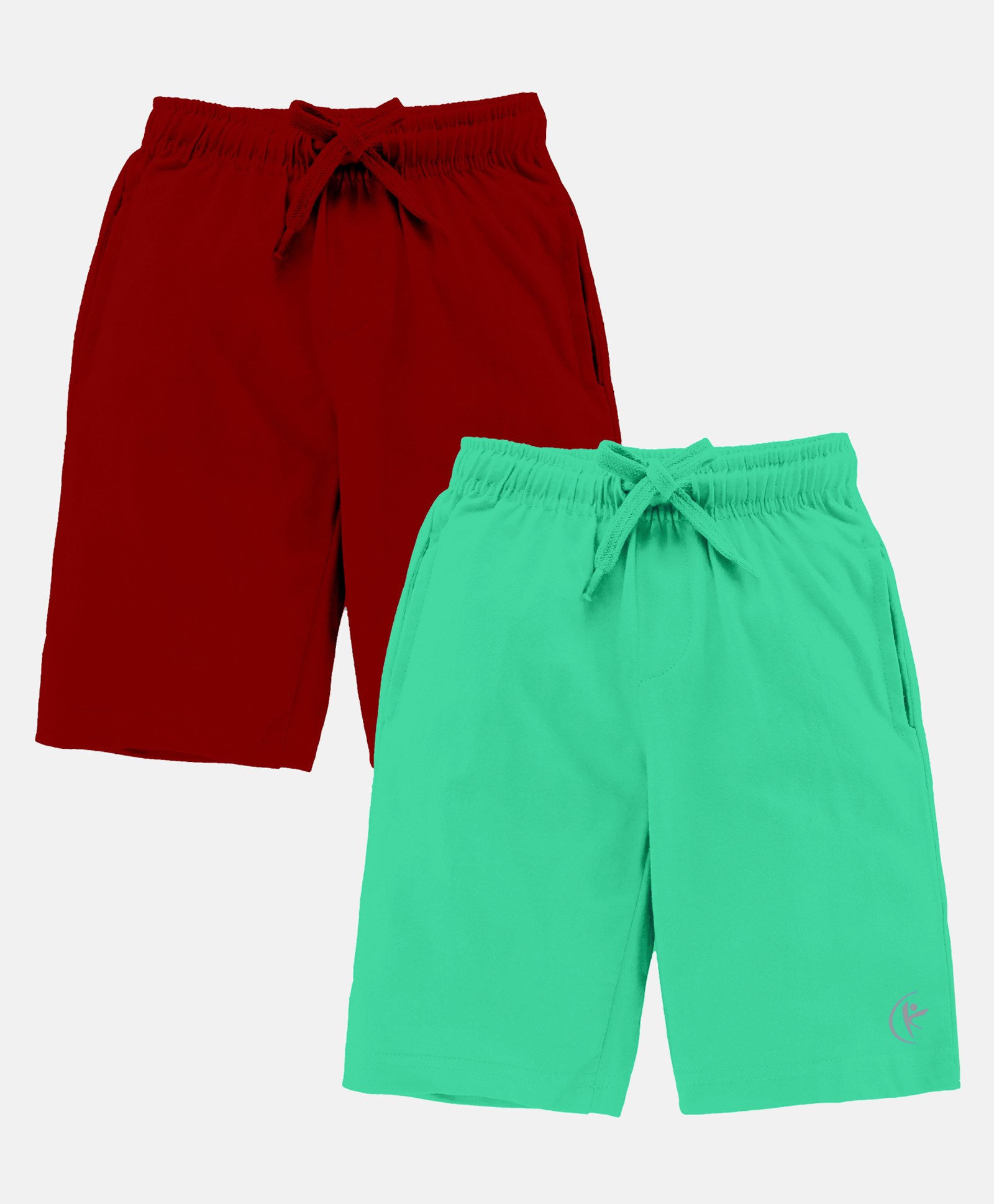 Kiddopanti Pack Of 2 Solid Shorts - Red & Aqua Green-image-25