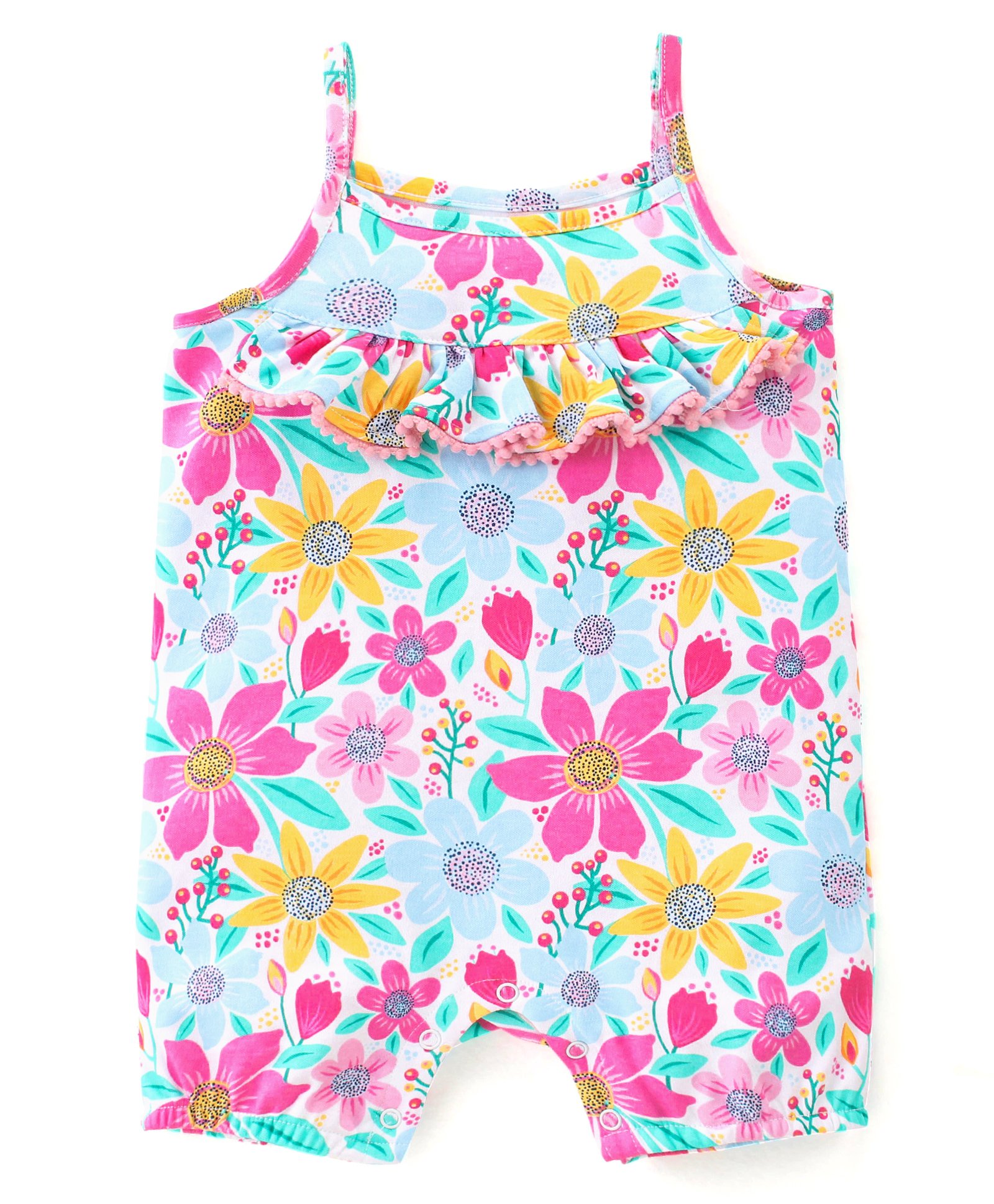 Babyhug 100% Cotton Knit Sleeveless Romper Floral Print - Multicolor-image-46