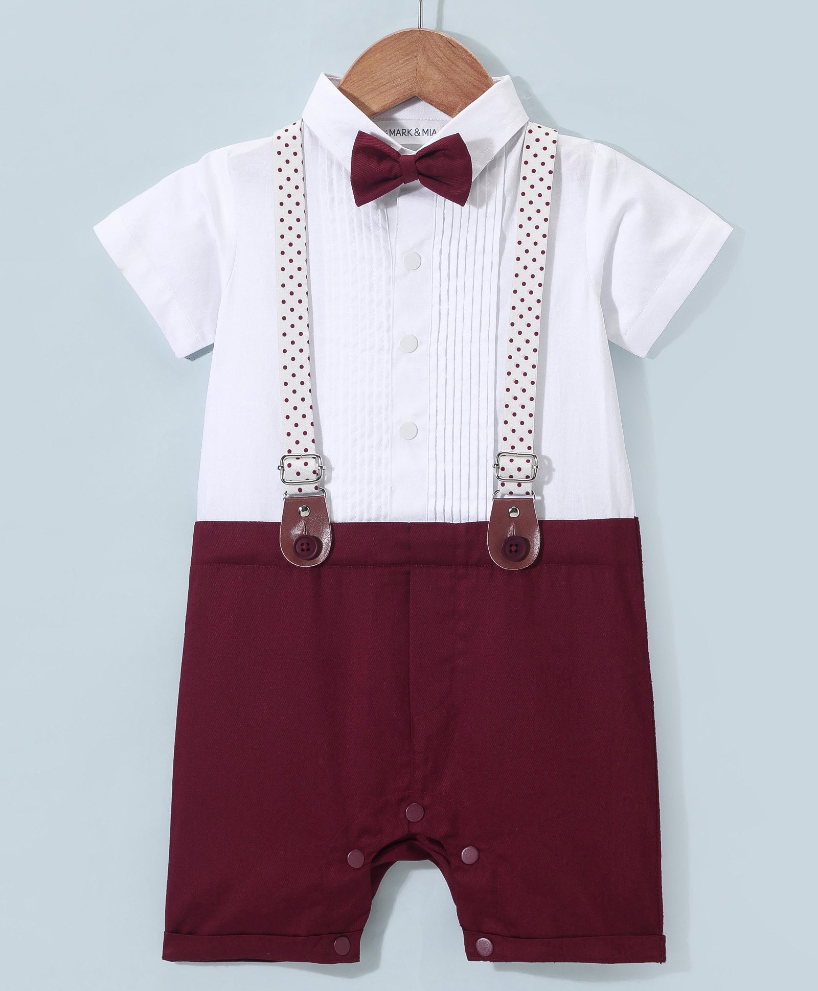 Mark & Mia  Cotton Woven  Half Sleeves Party Romper with Bow & Suspender - Multicolour-picture-23
