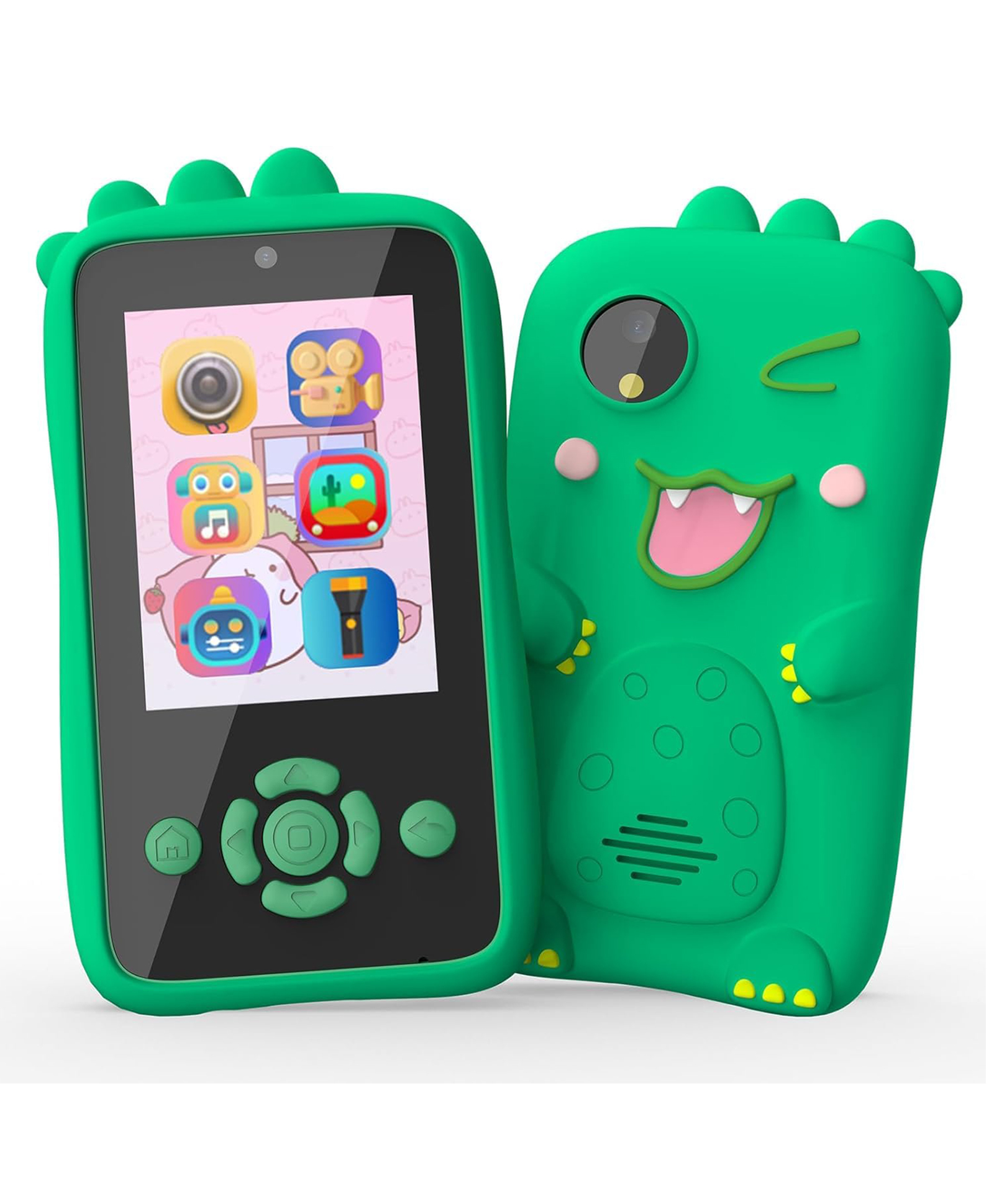 Happy Hues Kids Smartphone Toy with MP3 Music Player- Dual HD Camera for Selfies- in Built Games-2.4 inch Screen 8MP Camera Toys for Kids- Green Dinosaur-picture-11