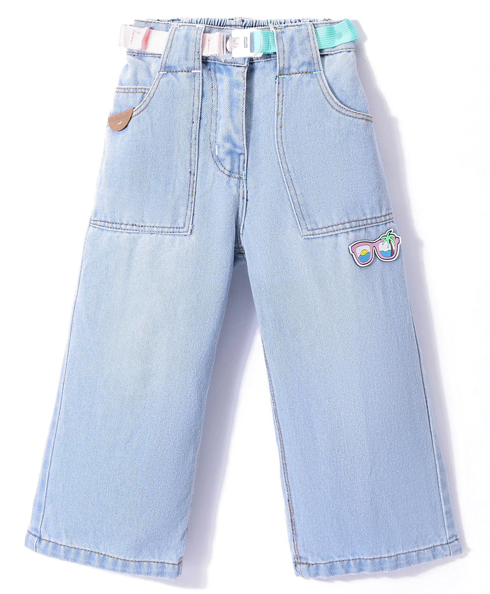 Little Kangaroos Cotton Denim Full Length Jeans with Belt - Light Blue-picture-22