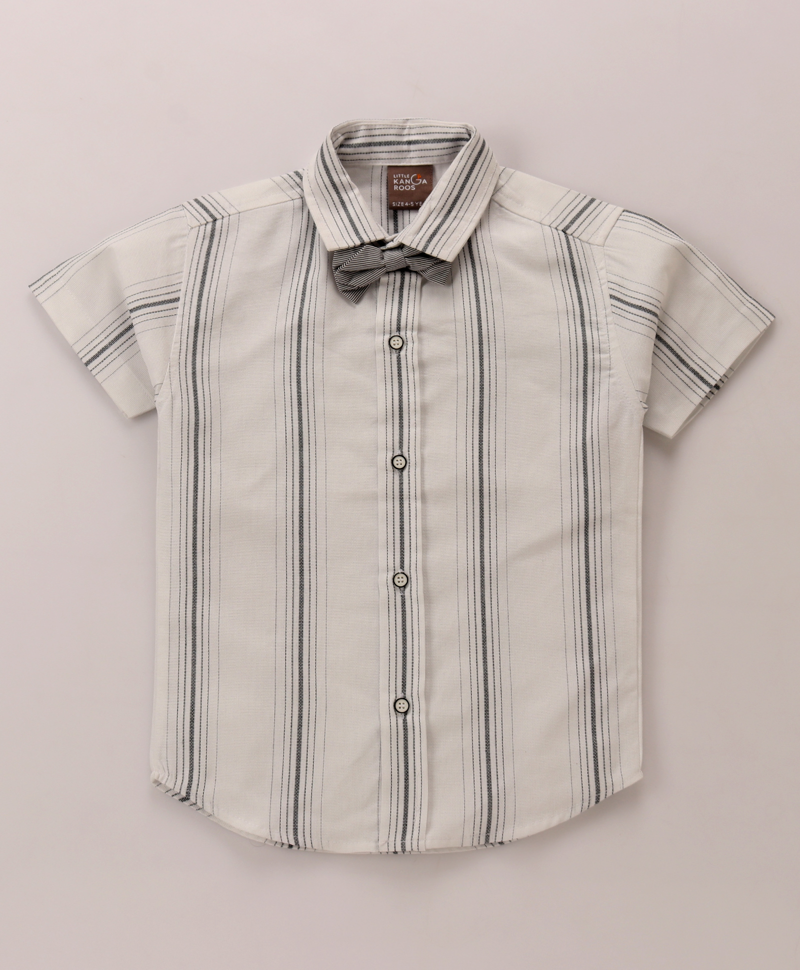 Little Kangaroos Cotton Knit Half Sleeves Striped Shirt With Bow - White-image-14