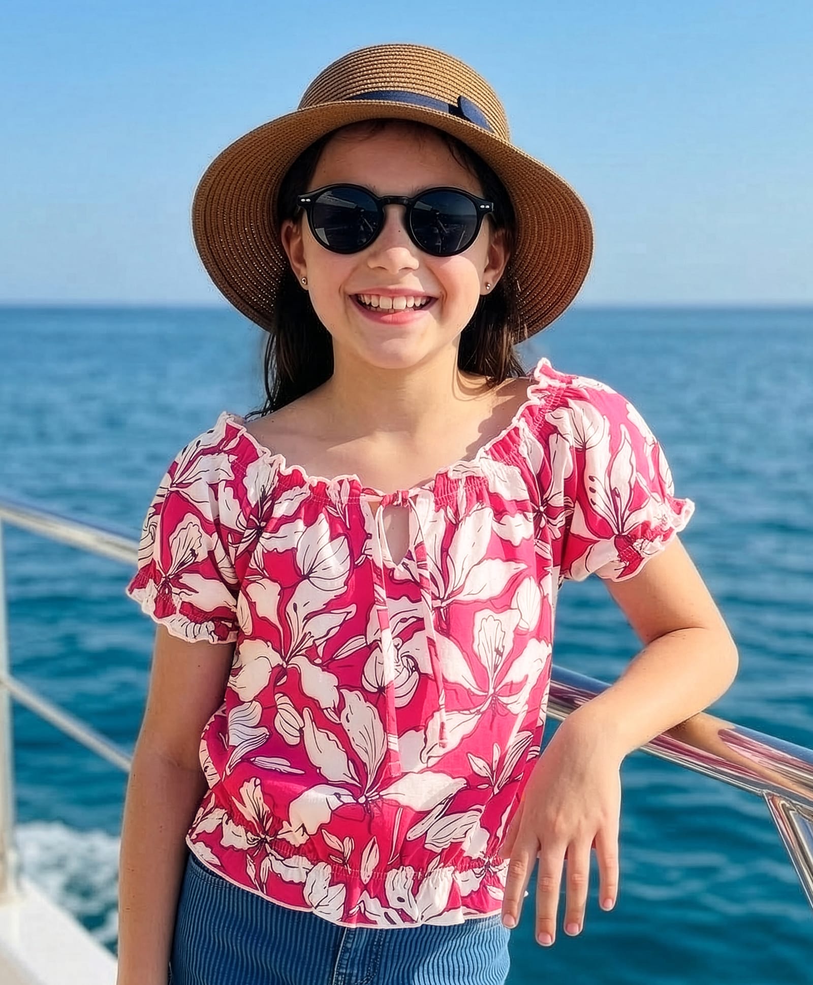 Pine Kids Cotton Half Sleeves Top with Tie up & Floral Print - Fuchsia-image-44