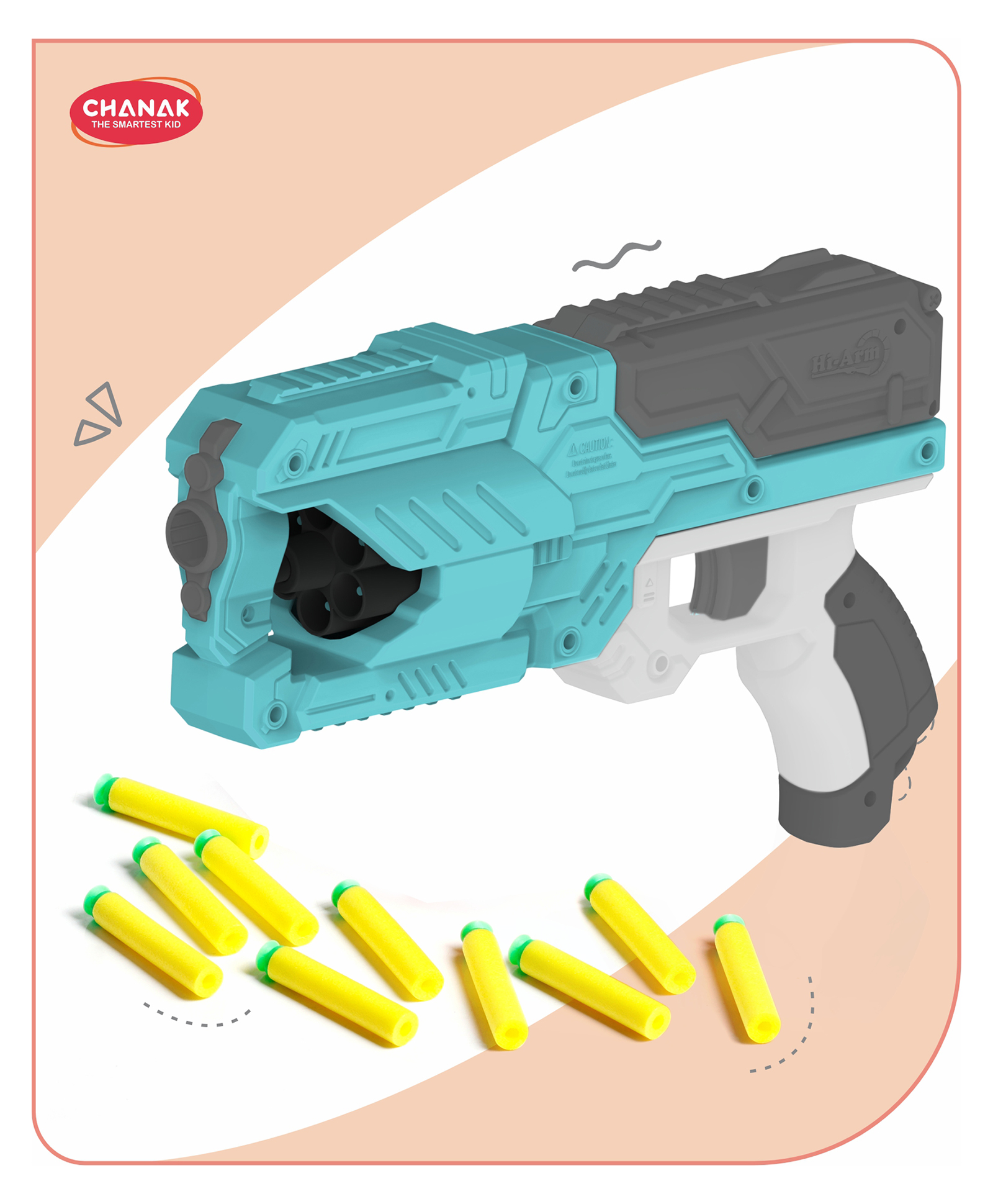 Aditi Toys High Performance Six Fire Gun, Toy Blaster Gun With 6 Dart Rotating Drum, Hi-Arm Toy Gun Accurate Upto 45 Feet, Includes 10 Soft Bullet Darts, . (Light Blue)-picture-12