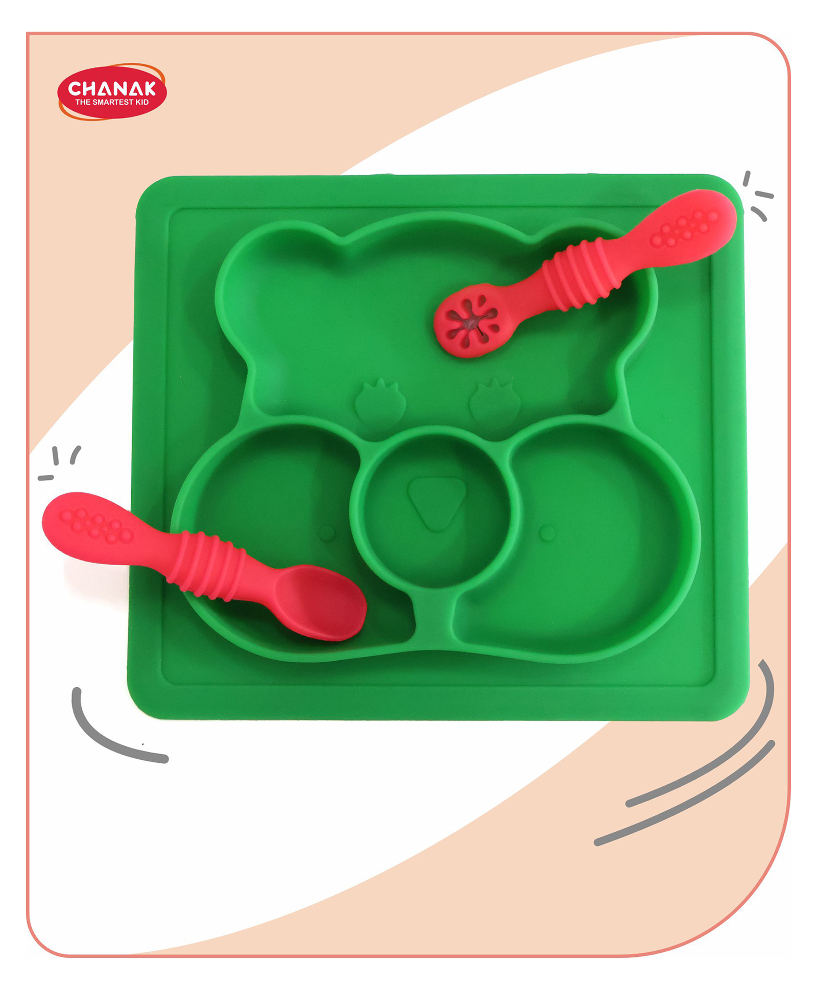 Aditi Toys Square Baby Food Tray, Silicon Food Plate With Multiple Compartments & Two Spoons Silicone Plate For Feeding Baby, Easy To Clean Silicon Plate Microwave & Dishwasher Safe - Dark Green-image-22