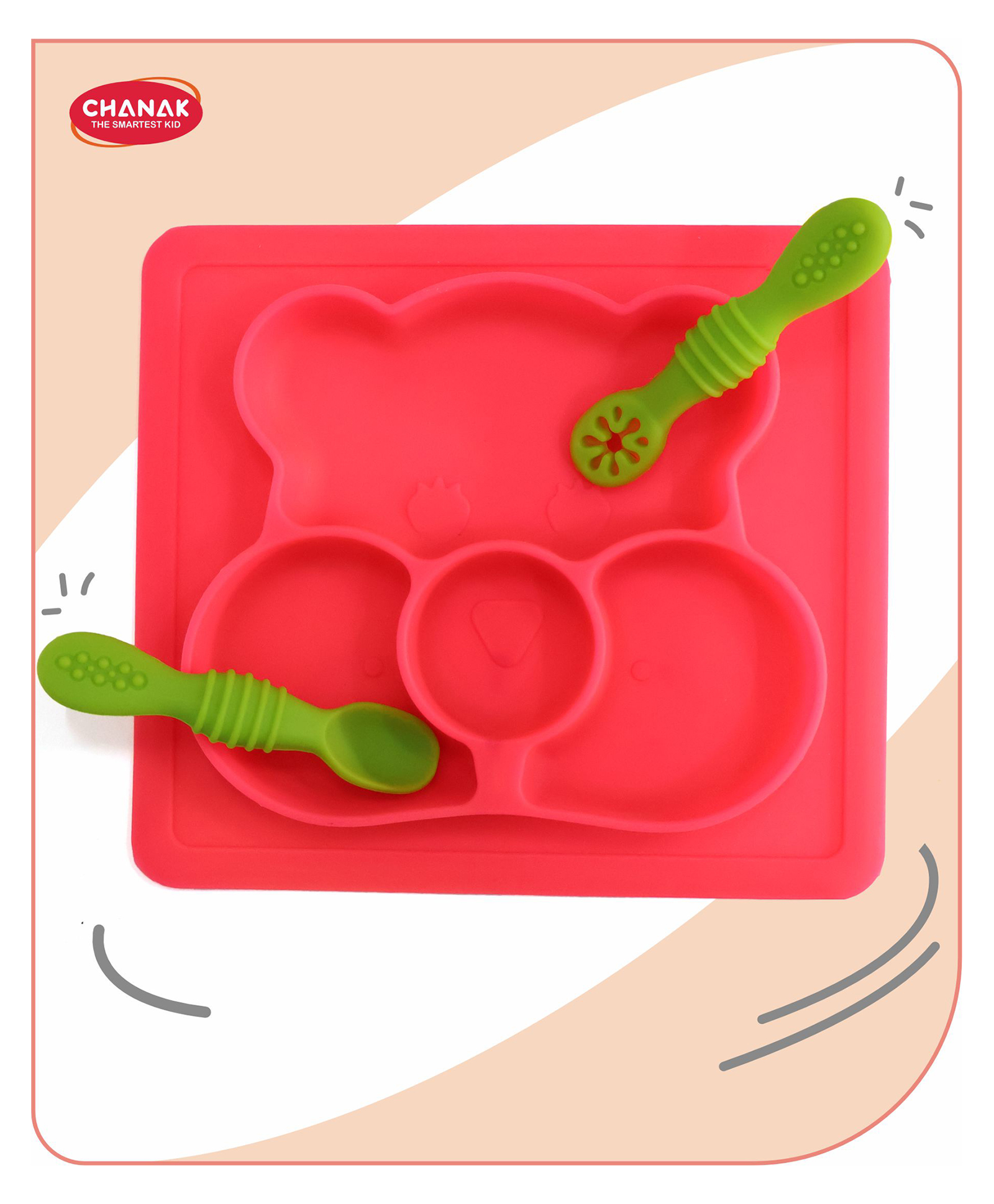 Aditi Toys Square Baby Food Tray, Silicon Food Plate With Multiple Compartments & Two Spoons Silicone Plate For Feeding Baby, Easy To Clean Silicon Plate Microwave & Dishwasher Safe - Pink-image-10