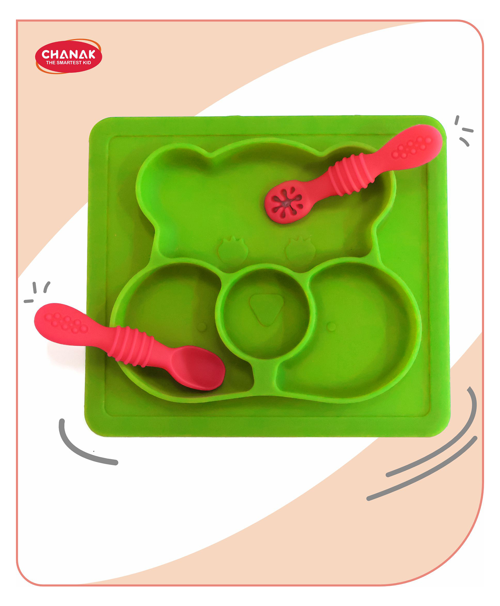 Aditi Toys Square Baby Food Tray, Silicon Food Plate With Multiple Compartments & Two Spoons, Silicone Plate For Feeding Baby, Easy To Clean Silicon Plate Microwave & Dishwasher Safe -Light Green-image-47