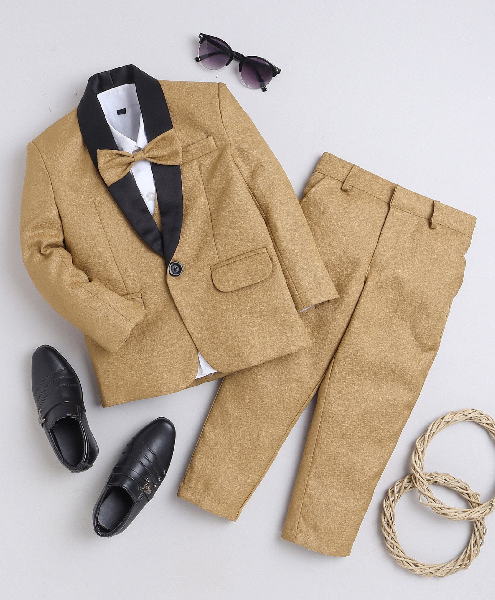 Jeet Ethnics Full Sleeves Solid 5 Piece Shirt & Pant Set - Beige-picture-27