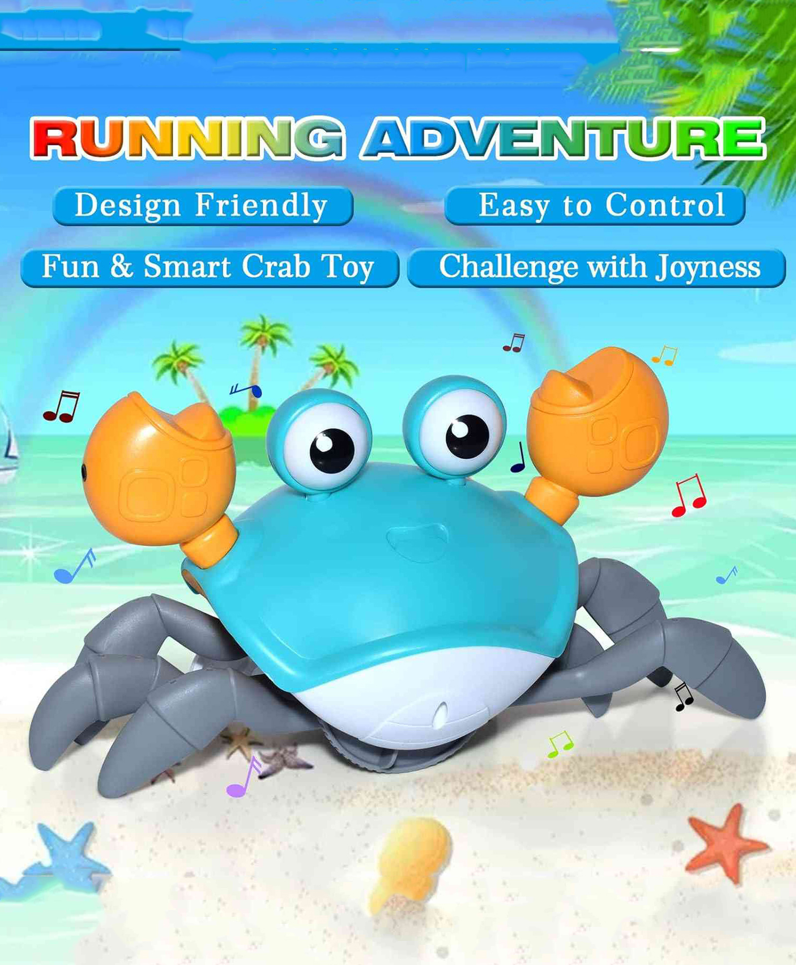 AKN TOYS Crawling Crab Baby Toy, Tummy Time Toys for Kids, Automatically Avoid Obstacles Toddler Interactive Toy with Music and LED Light, Built in Rechargeable Battery  - (COLOR MAY VARY)-picture-28