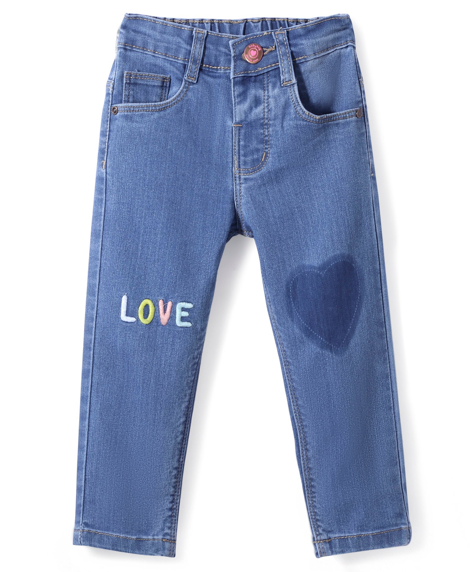 Babyhug Denim With Stretch Jeans Text Embroidery  -Light Blue-picture-24
