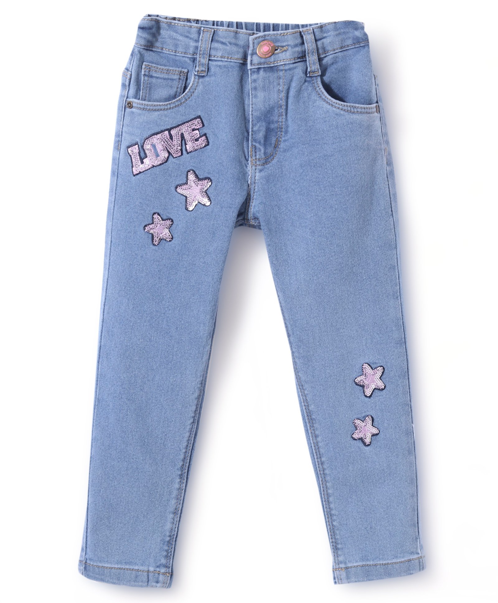 Babyhug Denim Full Length With Stretch Washed Jeans Text Print - Blue-picture-36